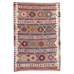 Tapis caucasien ancien Shirvan à tissage plat, 07'00 x 10'01