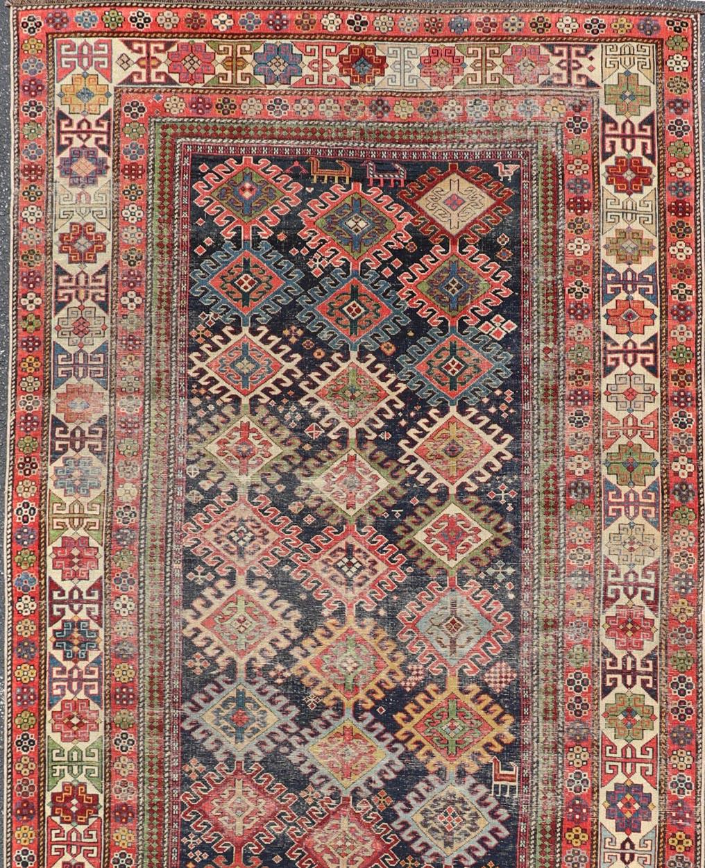 Ancien tapis caucasien Shirvan Gallery avec motifs géométriques en forme de diamants  4'6 x 12'0 en vente 2