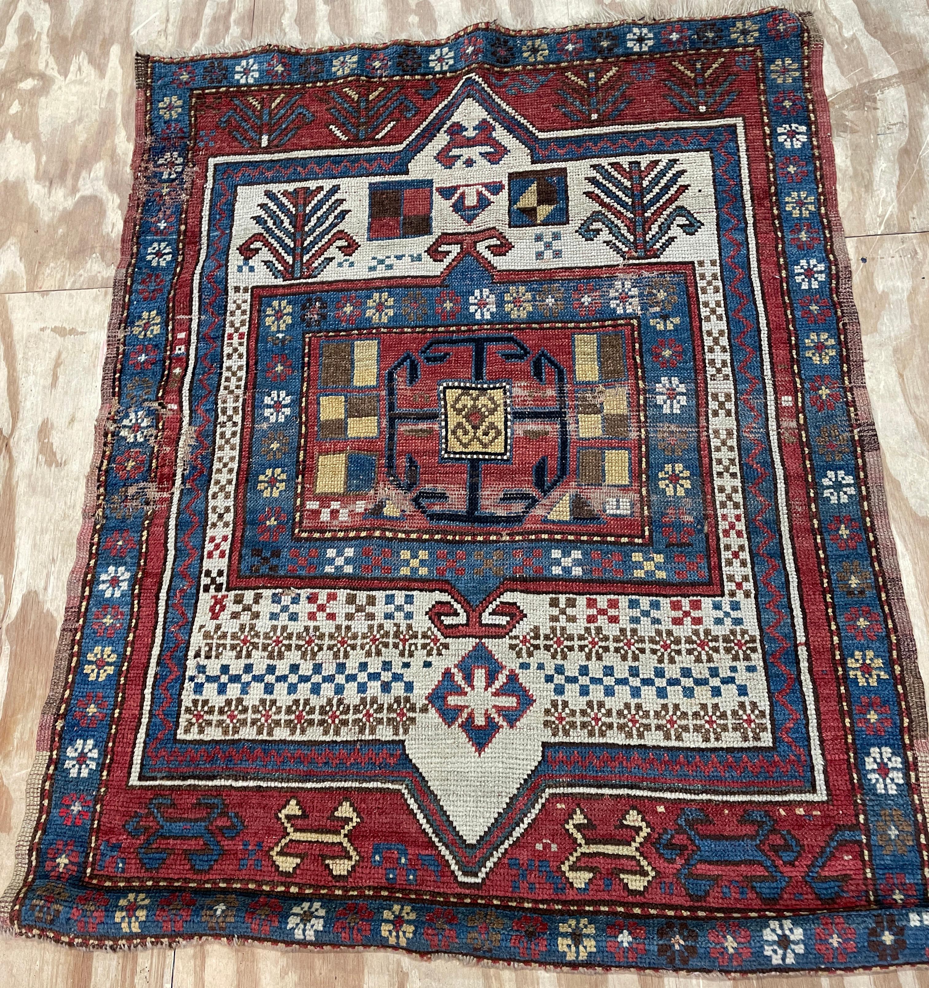 Tapis de prière caucasien ancien Shirvan/ Kazak, tel quel vers 1880 en vente 2