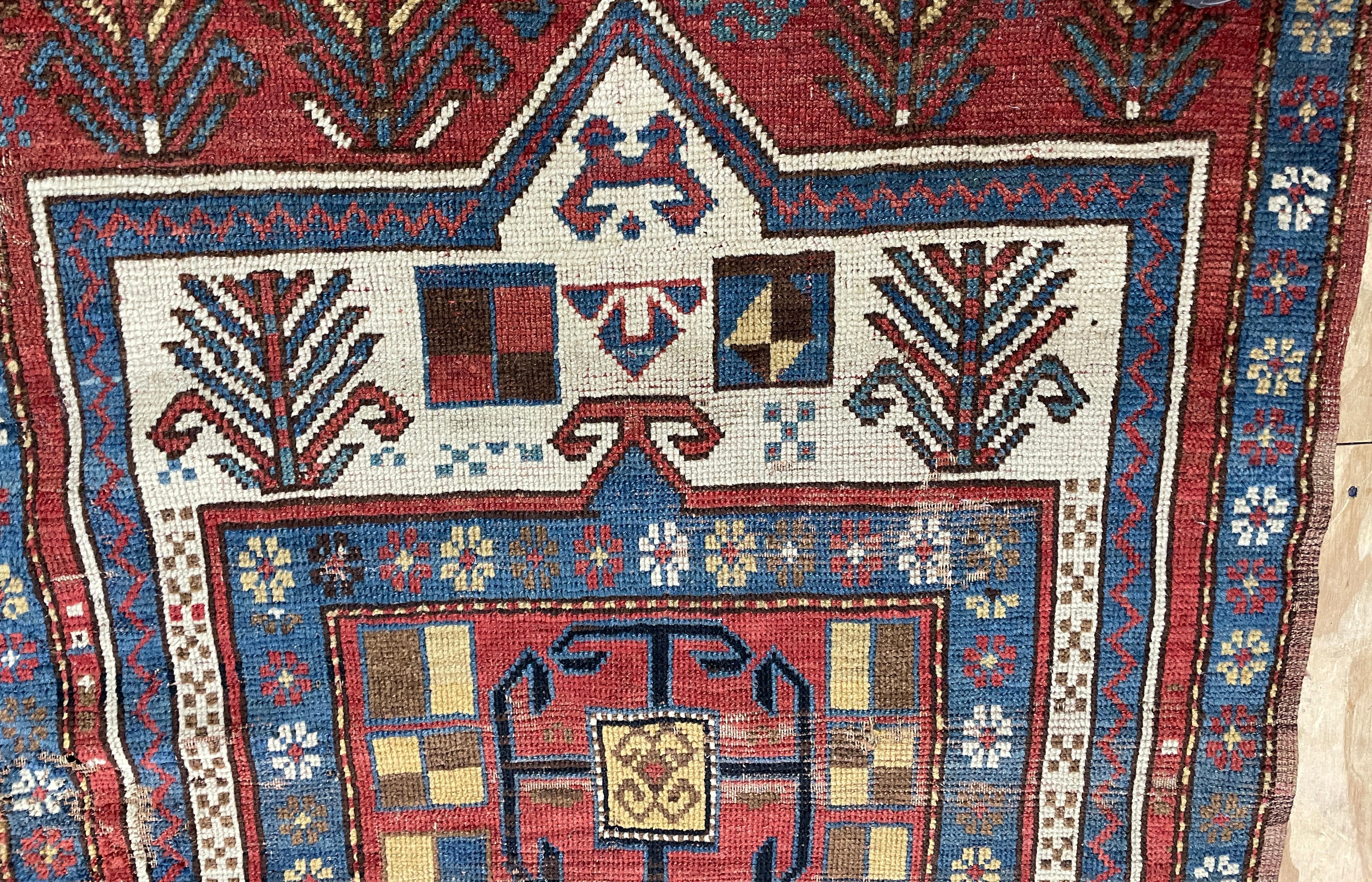 Caucasien Tapis de prière caucasien ancien Shirvan/ Kazak, tel quel vers 1880 en vente