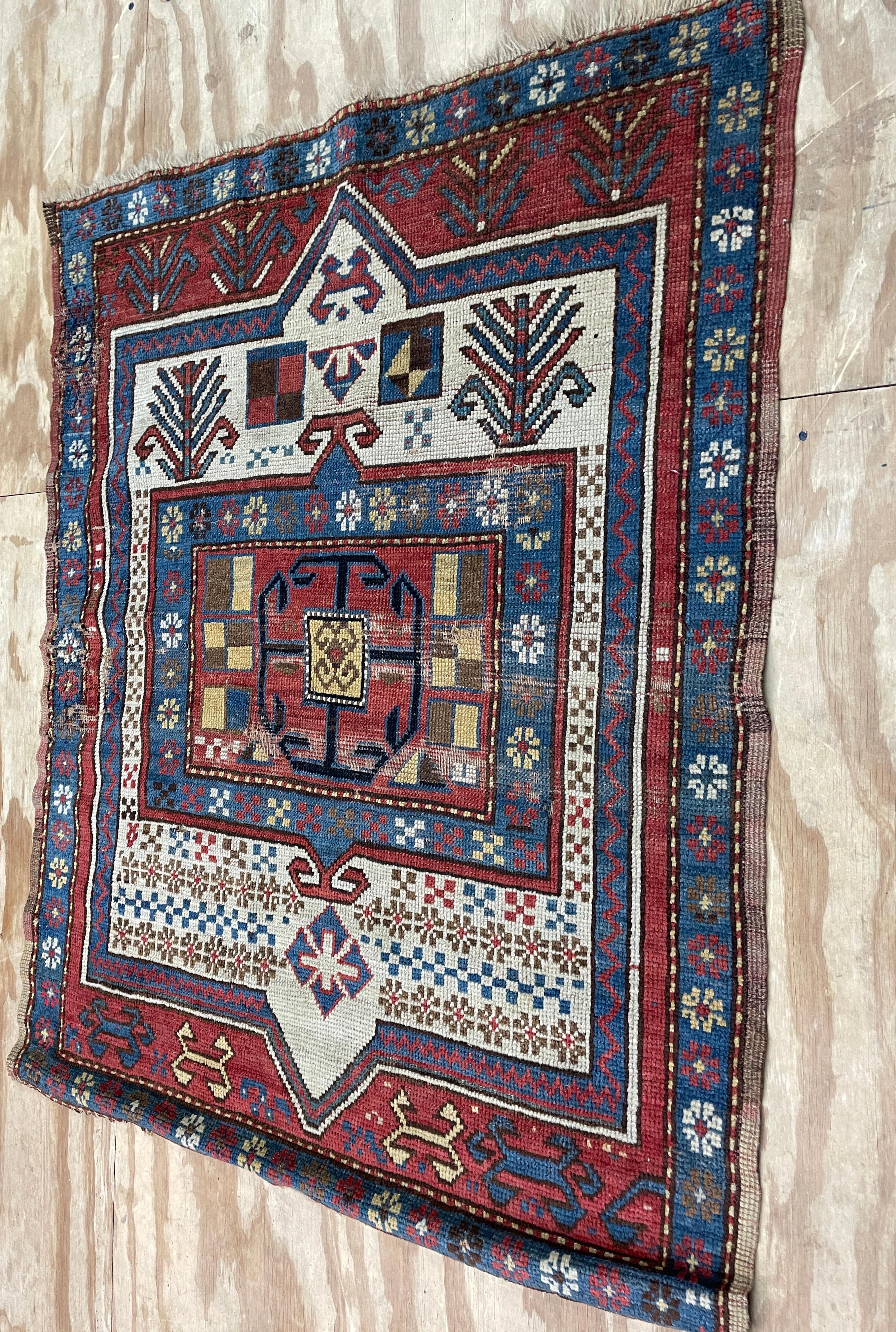 Tapis de prière caucasien ancien Shirvan/ Kazak, tel quel vers 1880 en vente 1