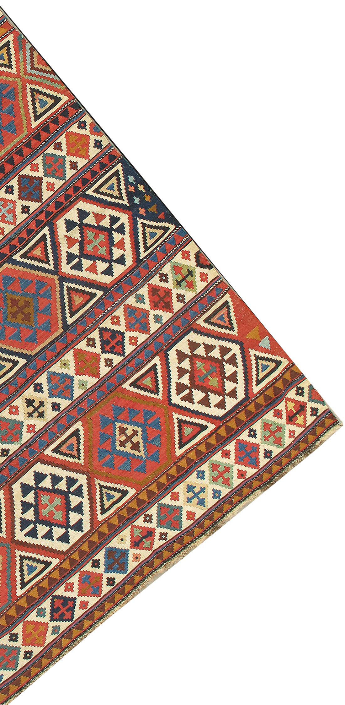 Hand-Woven Antique Caucasian Shirvan Kilim  5'1 x 9'6 For Sale