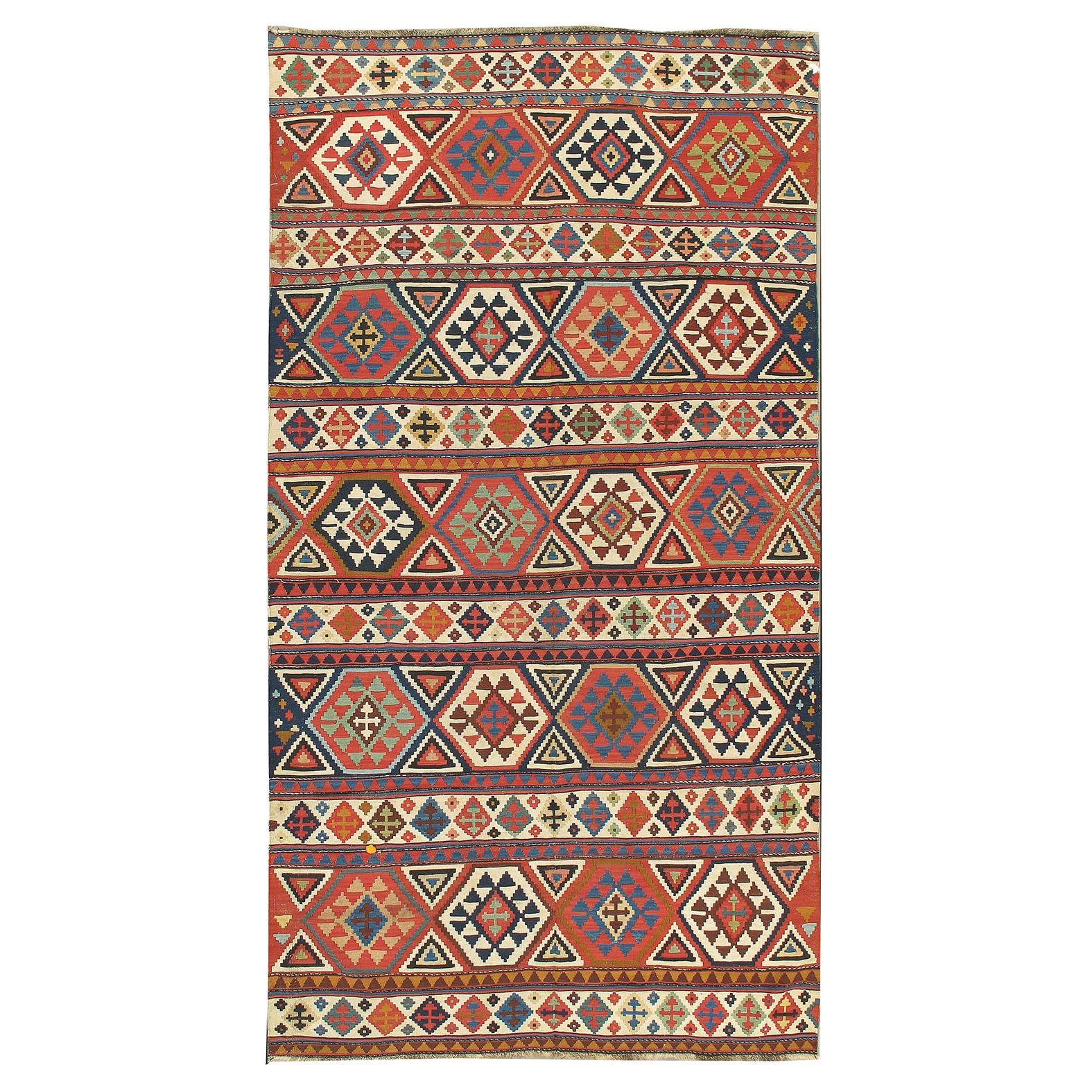 Antique Circ. 1890 Russian Shirvan Wool & Cotton  Hand-Woven Kilim 5'1 x 9'6