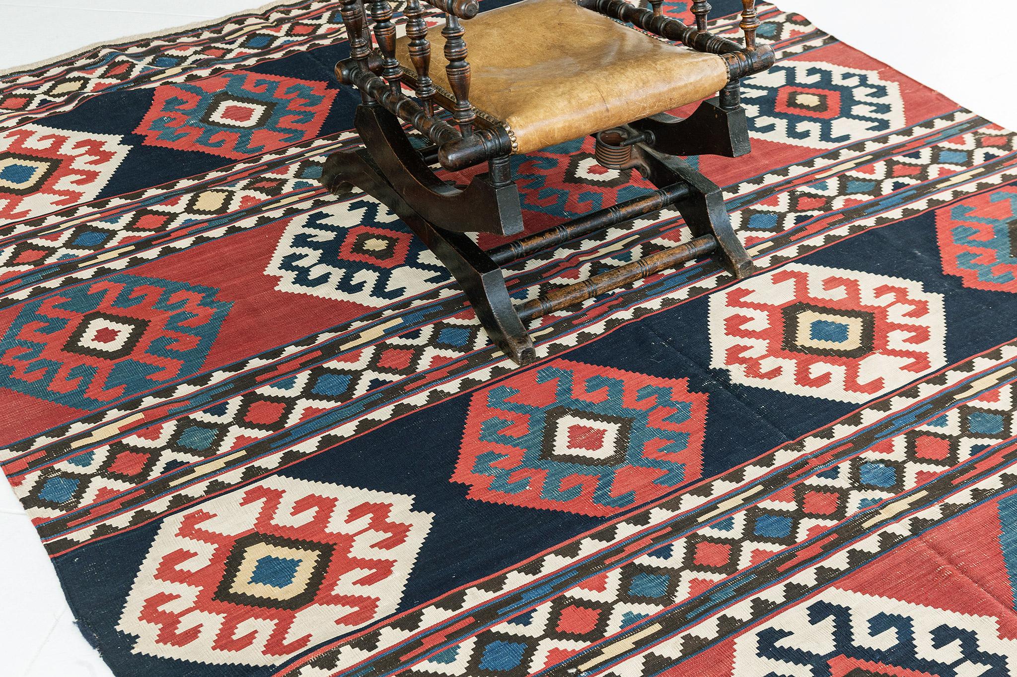 Hand-Knotted Antique Caucasian Shirvan Kilim 55390 For Sale