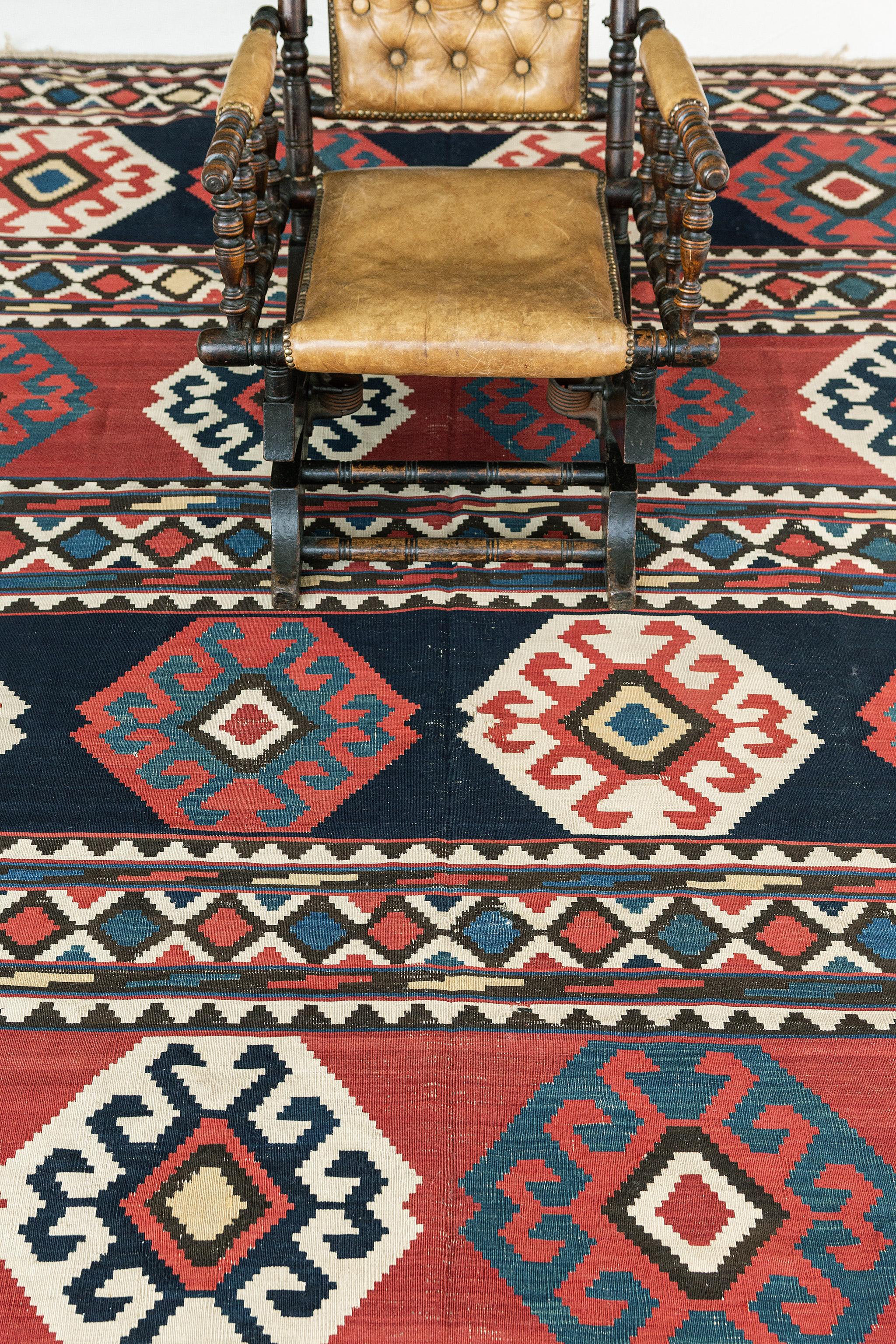 Antique Caucasian Shirvan Kilim 55390 In Good Condition For Sale In WEST HOLLYWOOD, CA