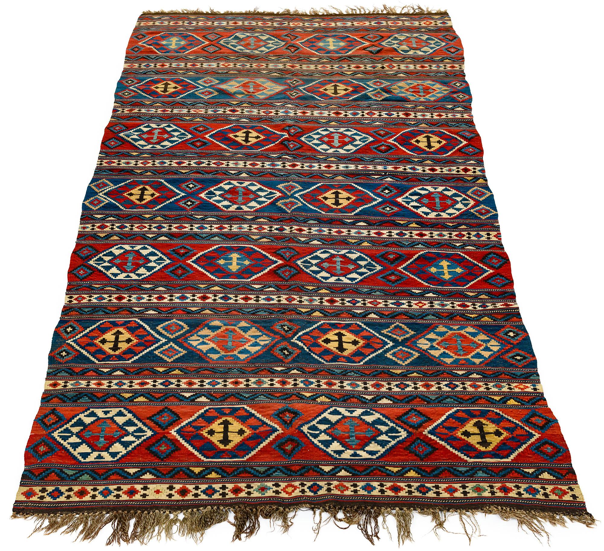 Antique Caucasian Shirvan Kilim Late 19th Century Classic Tribal Geometric Style For Sale