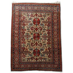 Caucasian Shirvan Kuba Perepedil Persian Rug, Stylized Rams Horns, circa 1920