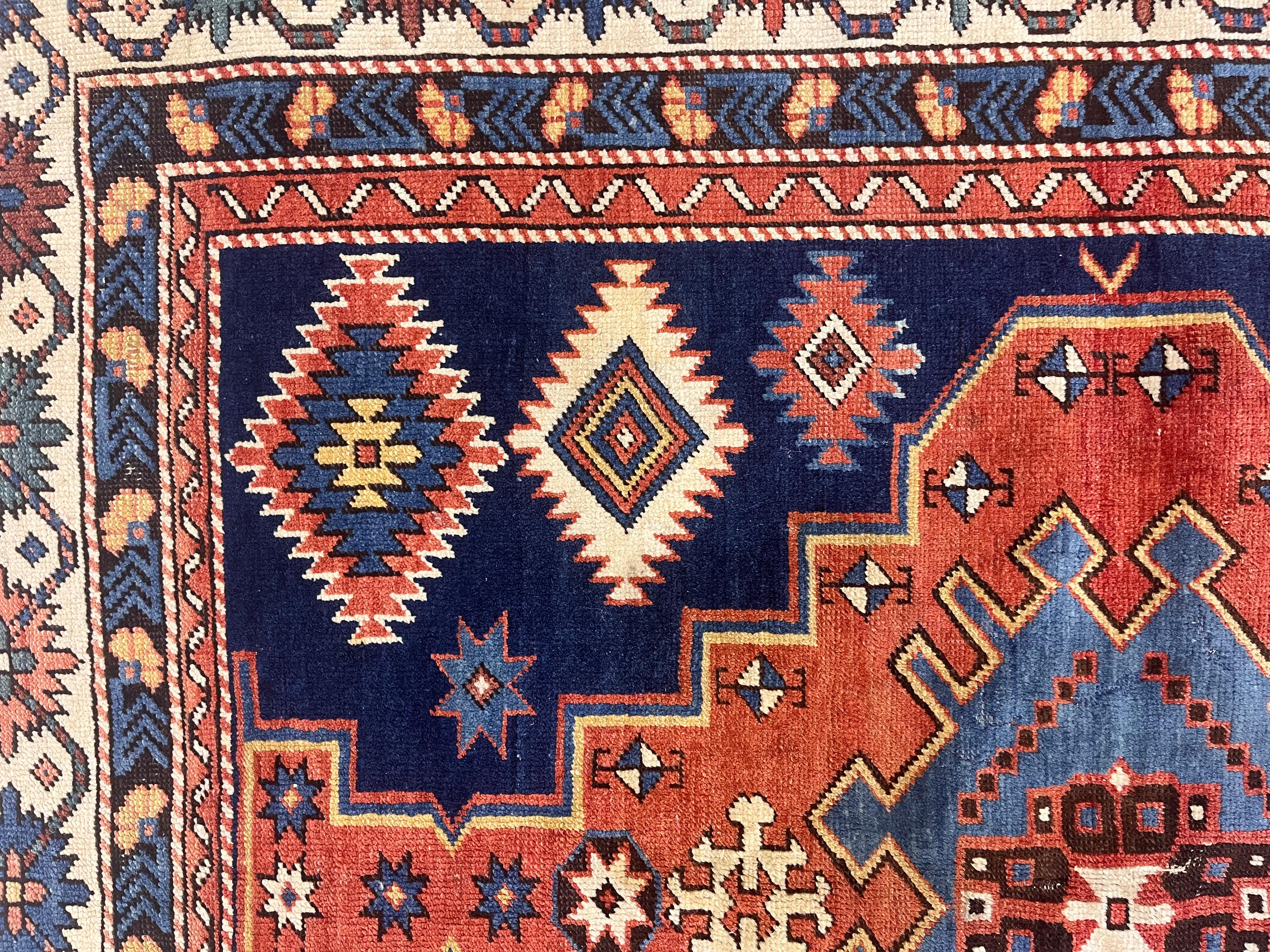 XIX secolo Tappeto antico caucasico Shirvan Kuba 4'3