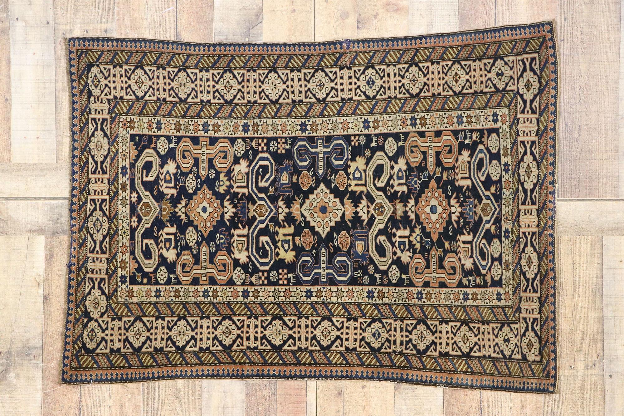 Wool Antique Caucasian Shirvan Kuba Rug with Tribal Style For Sale