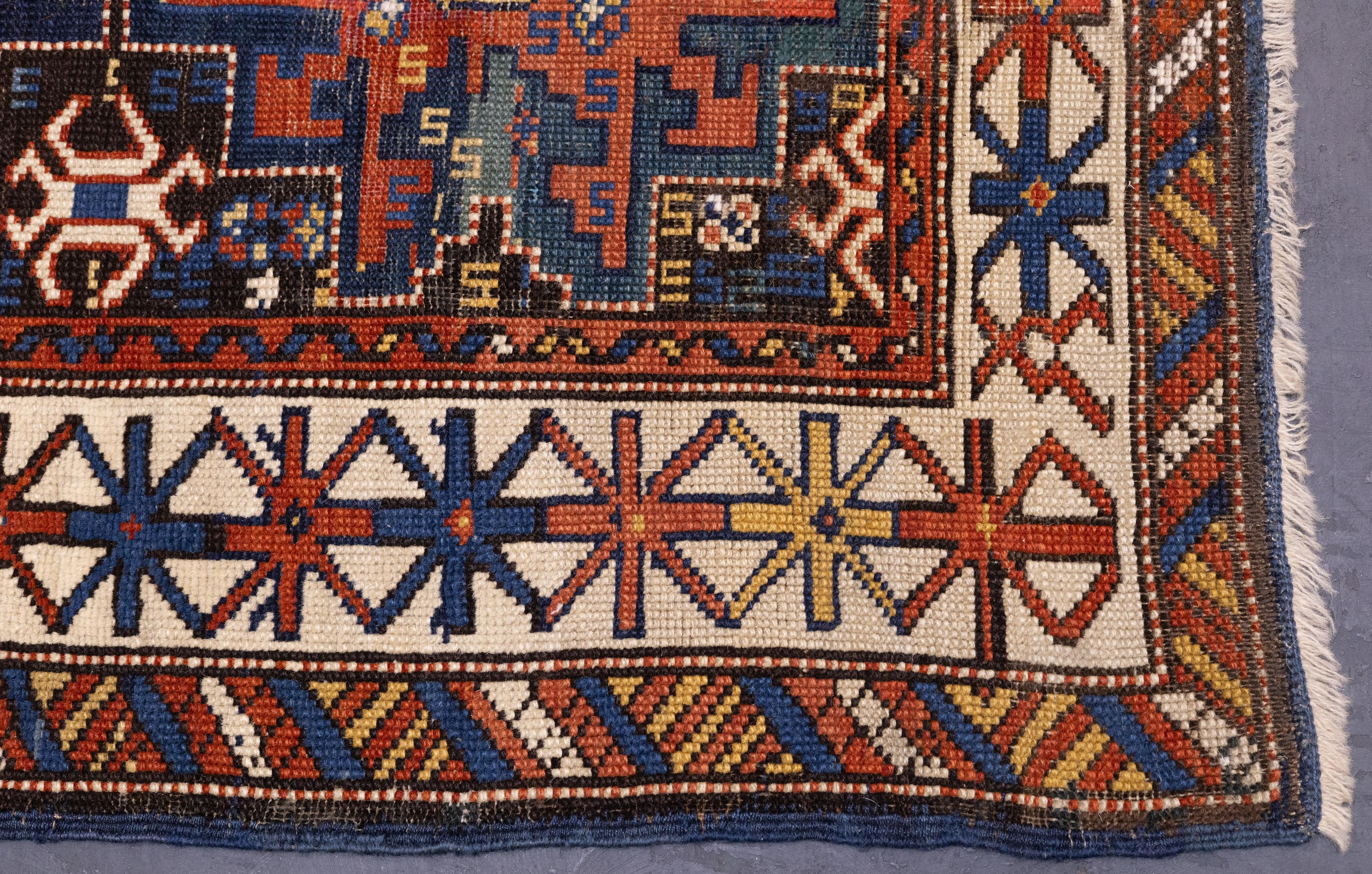 Antiker kaukasischer Schirwan Lezgi Design Teppich 2'10'' x 4'10'' im Angebot 1