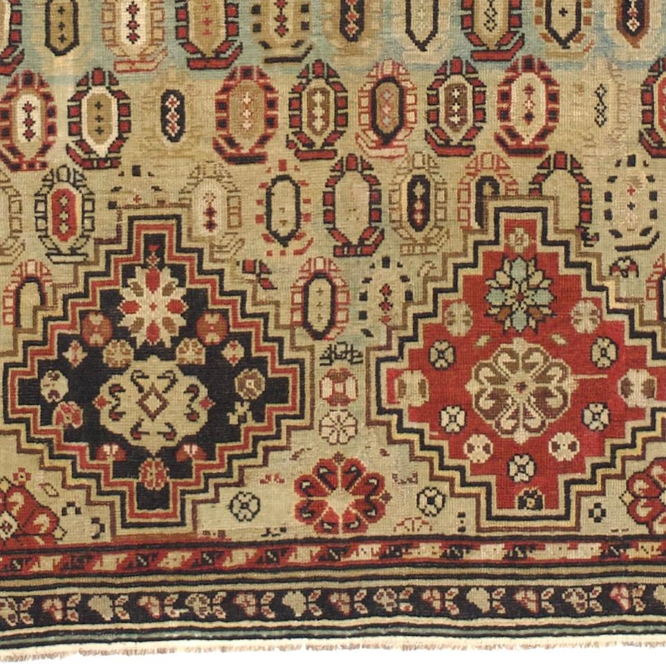 Antico tappeto caucasico Shirvan lungo 4'3