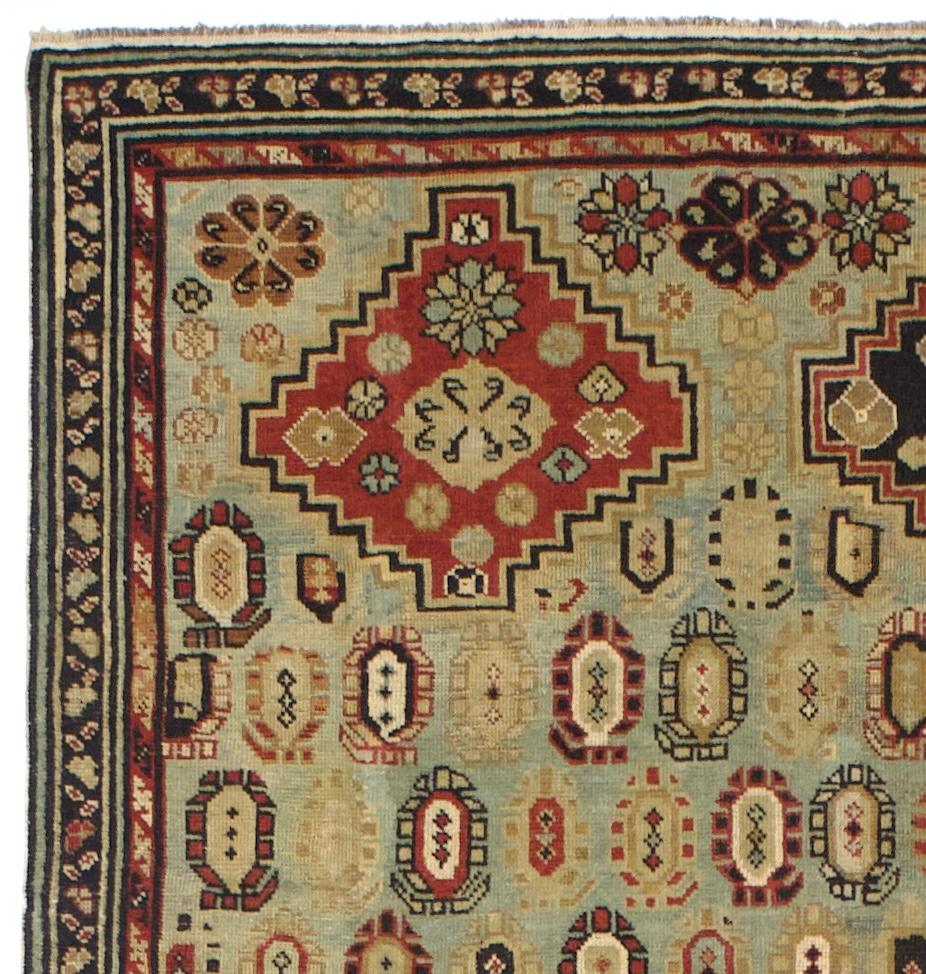 XIX secolo Antico tappeto caucasico Shirvan lungo 4'3