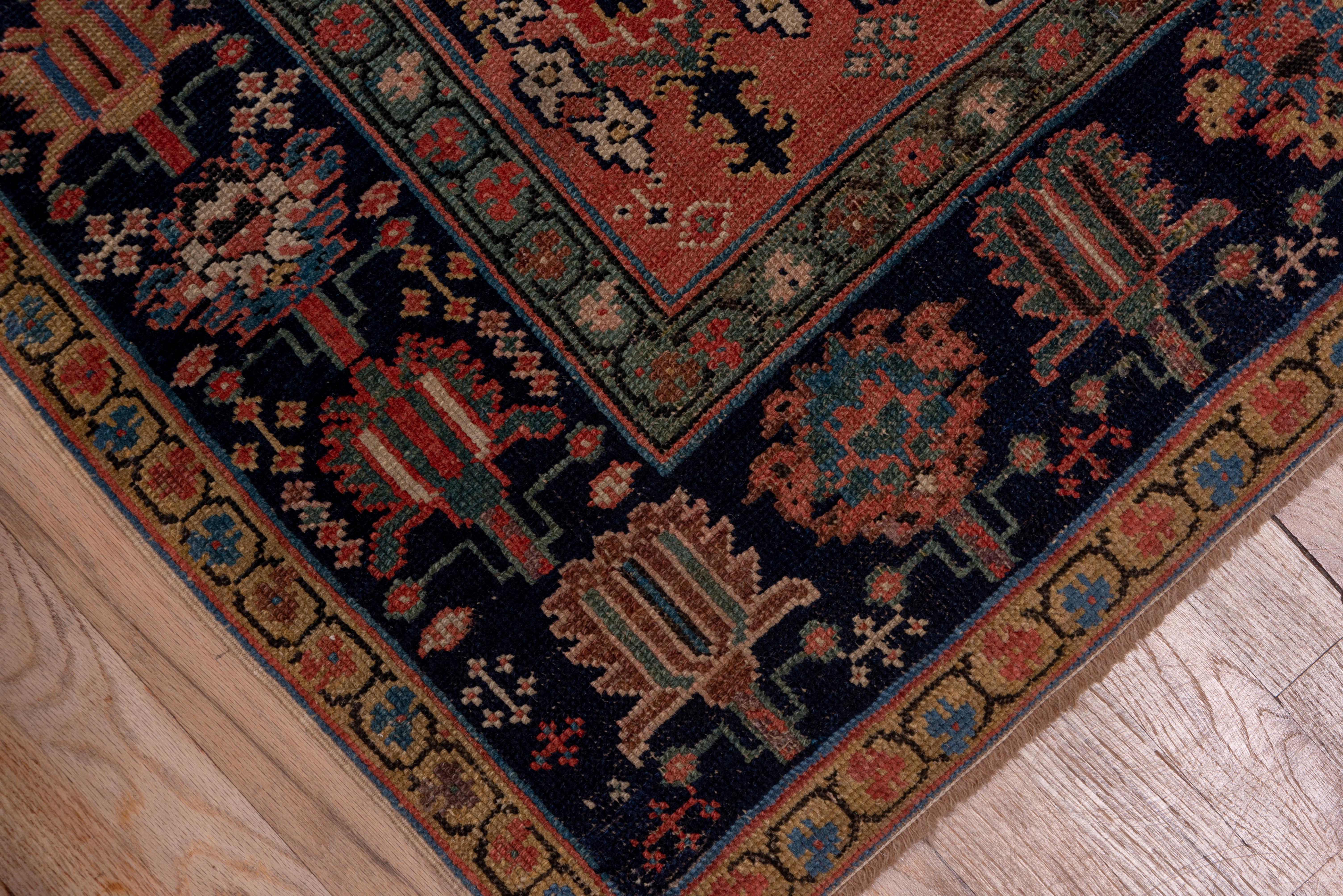 Hand-Knotted Antique Caucasian Shirvan Long Runner, Coral Allover Field, Colorful Borders For Sale