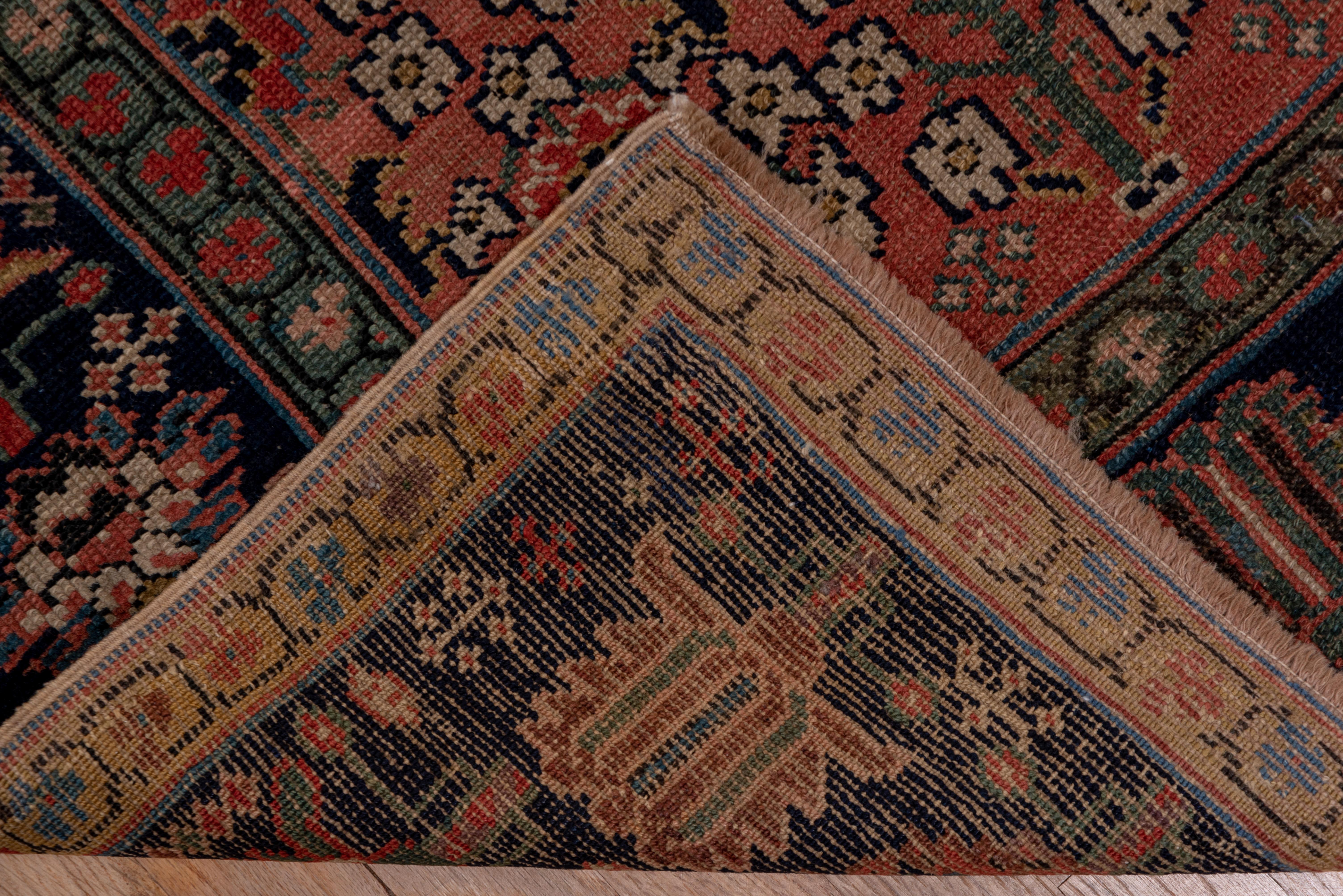 Early 20th Century Antique Caucasian Shirvan Long Runner, Coral Allover Field, Colorful Borders For Sale