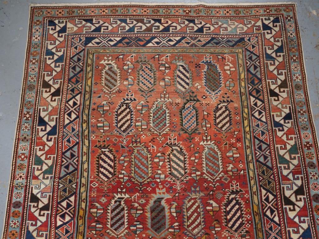 Antique Caucasian Shirvan Marasali Rug With Flaming Boteh Design, Circa 1880 In Good Condition For Sale In Moreton-In-Marsh, GB