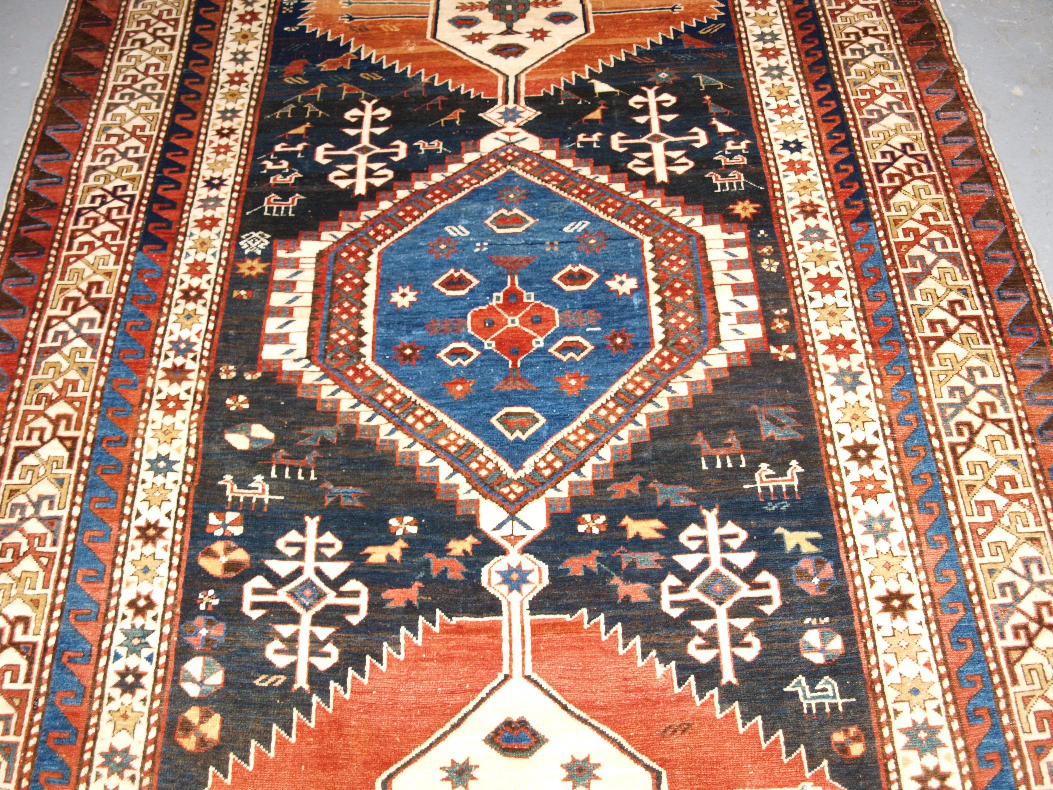 19th Century Antique Caucasian Shirvan Medallion Rug of Large Size, circa 1890 For Sale