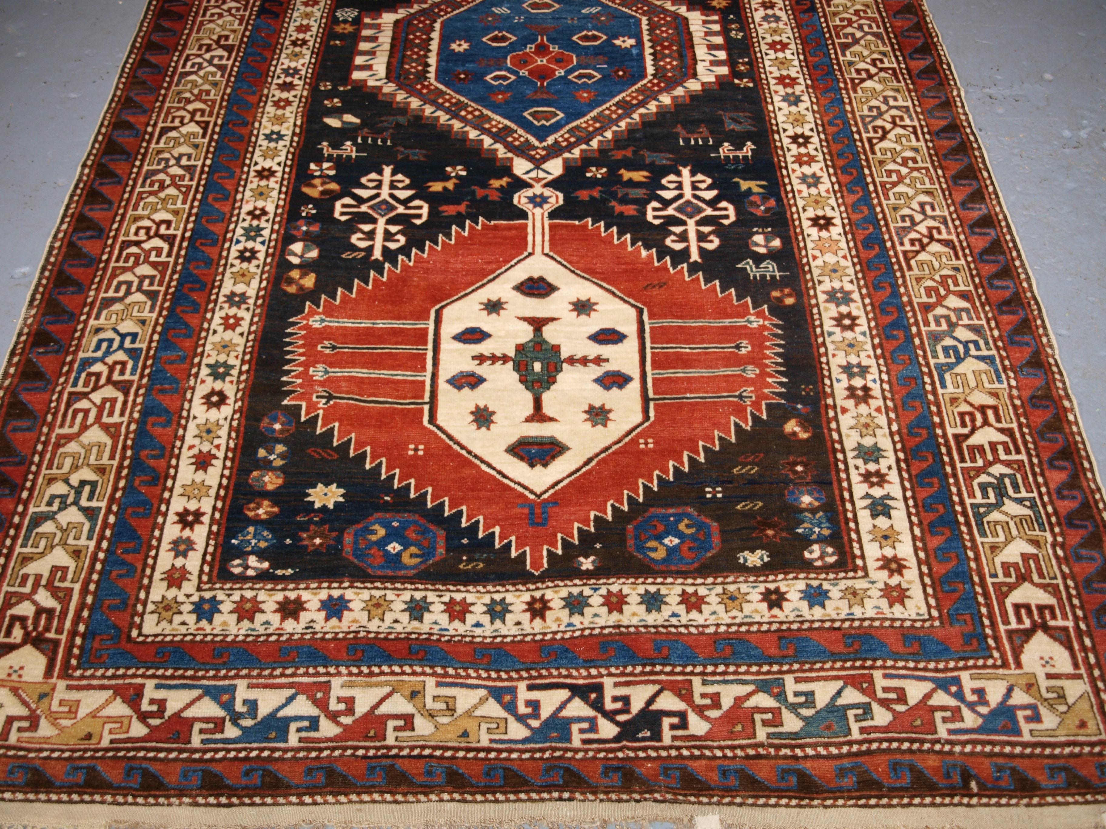 Wool Antique Caucasian Shirvan Medallion Rug of Large Size, circa 1890 For Sale