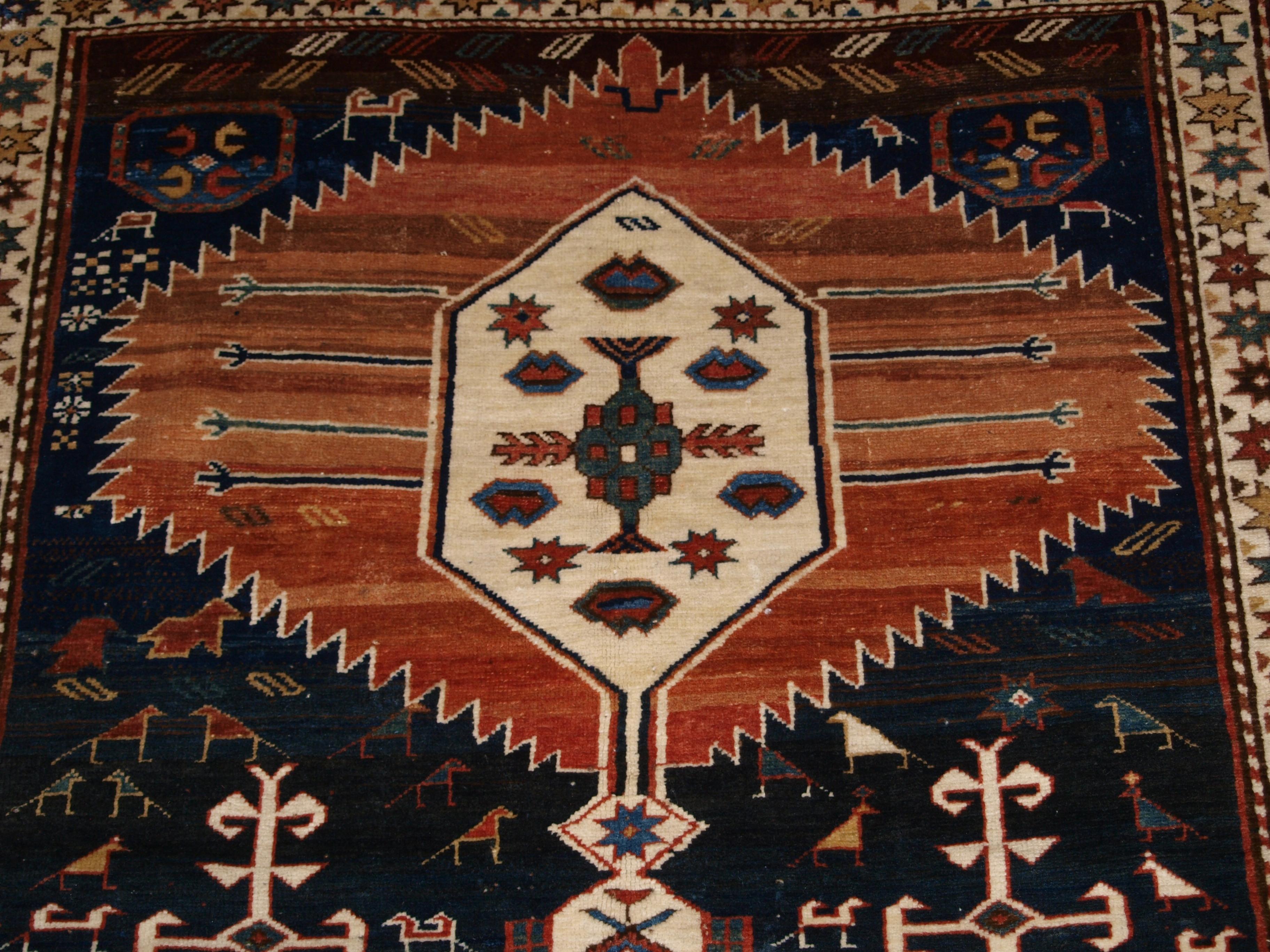 Wool Antique Caucasian Shirvan Medallion Rug of Large Size For Sale