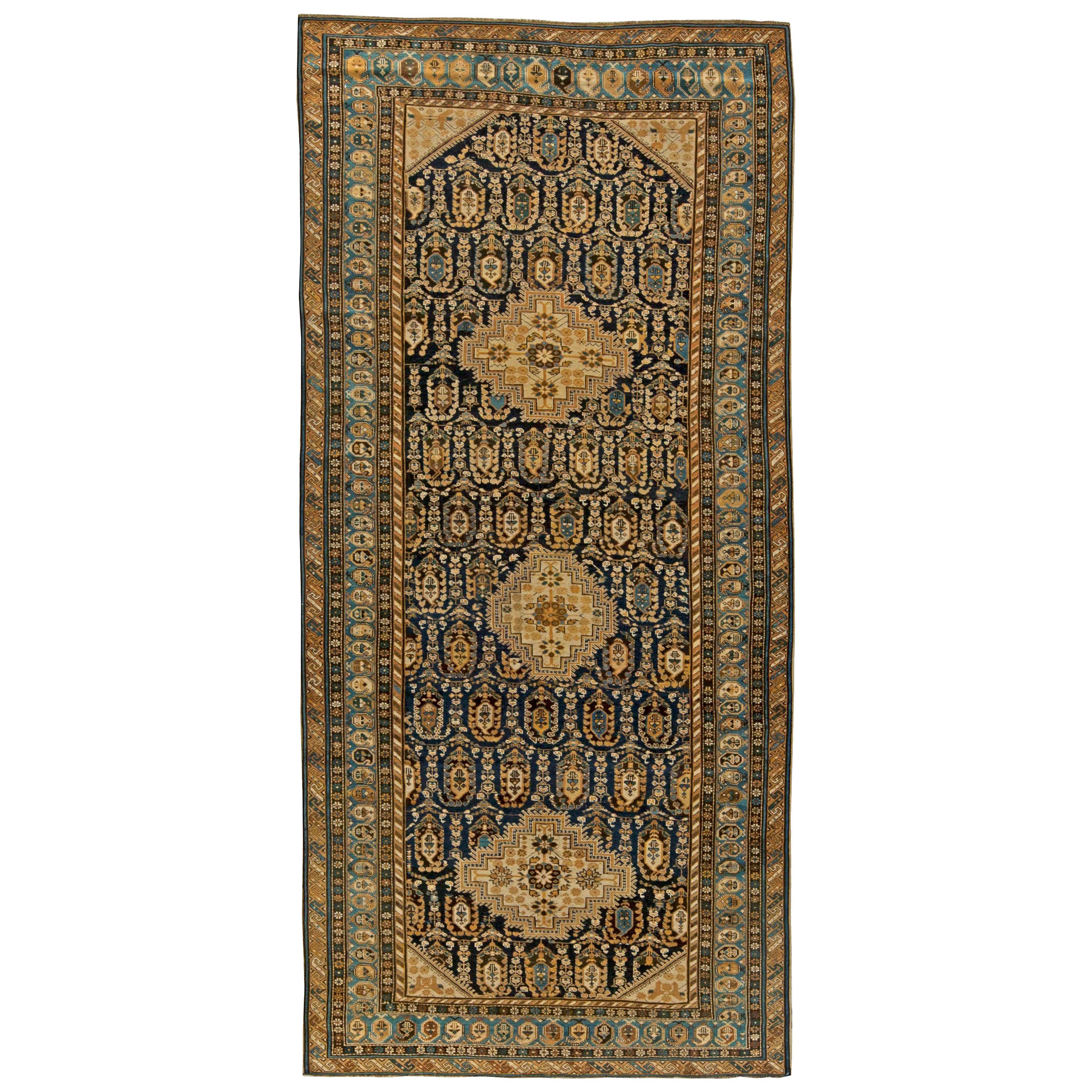 Antique Caucasian Shirvan Hand Knotted Wool Rug For Sale