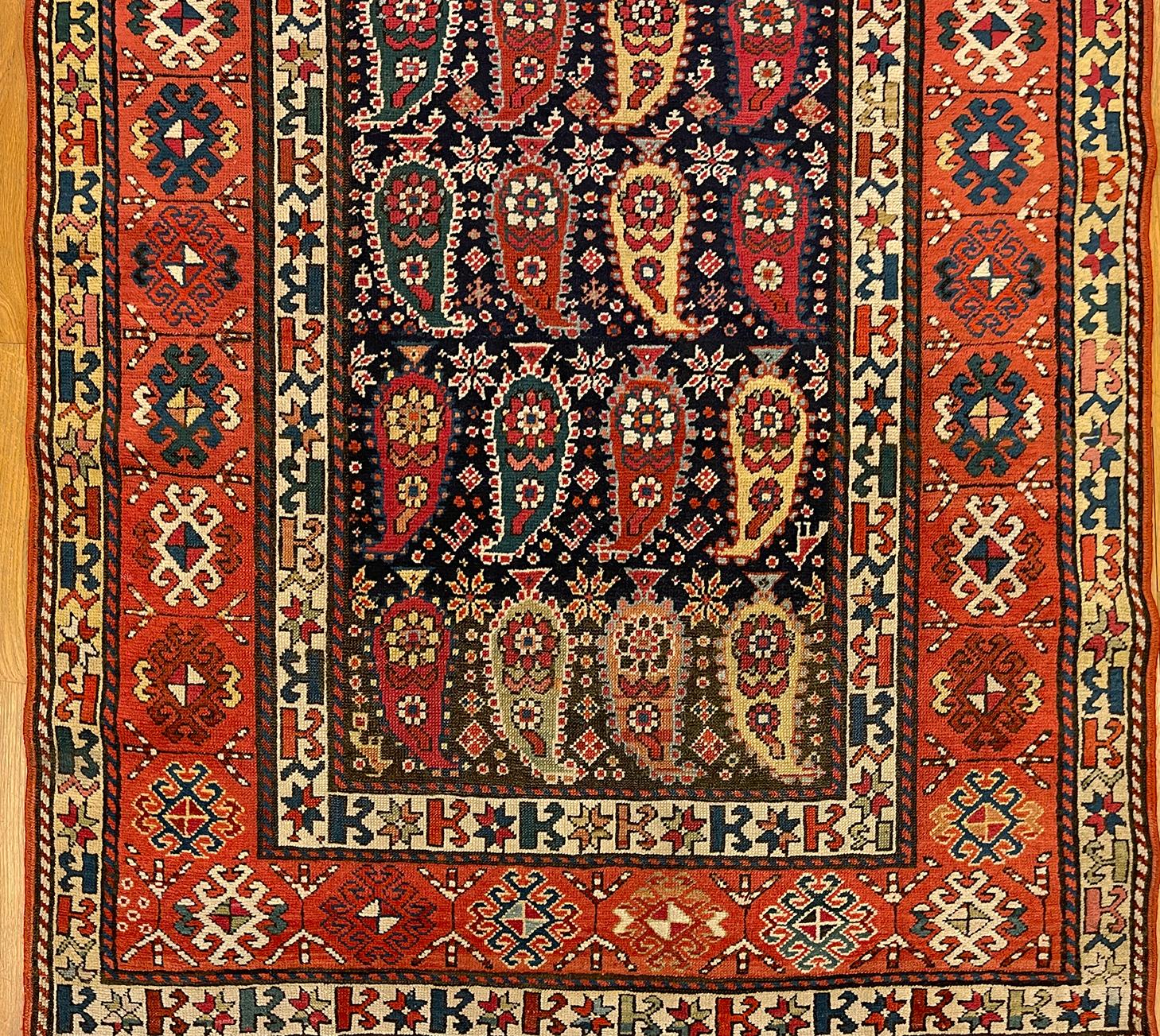 Hand-Knotted Antique Caucasian Shirvan Oriental Rug in Runner Size with Paisley Design For Sale