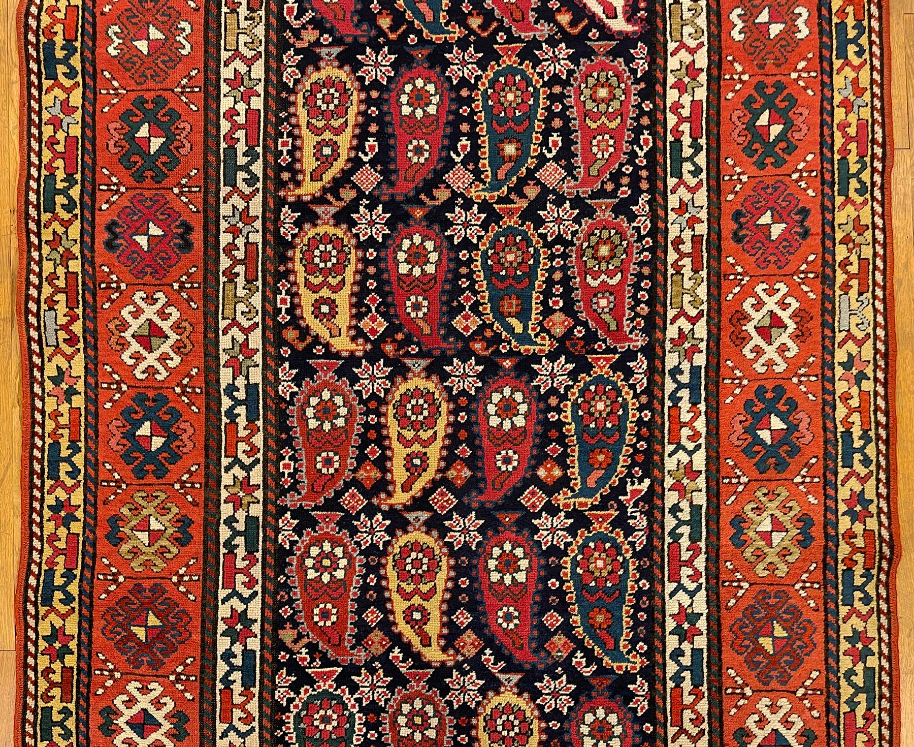 Antique Caucasian Shirvan Oriental Rug in Runner Size with Paisley Design In Good Condition For Sale In New York, NY