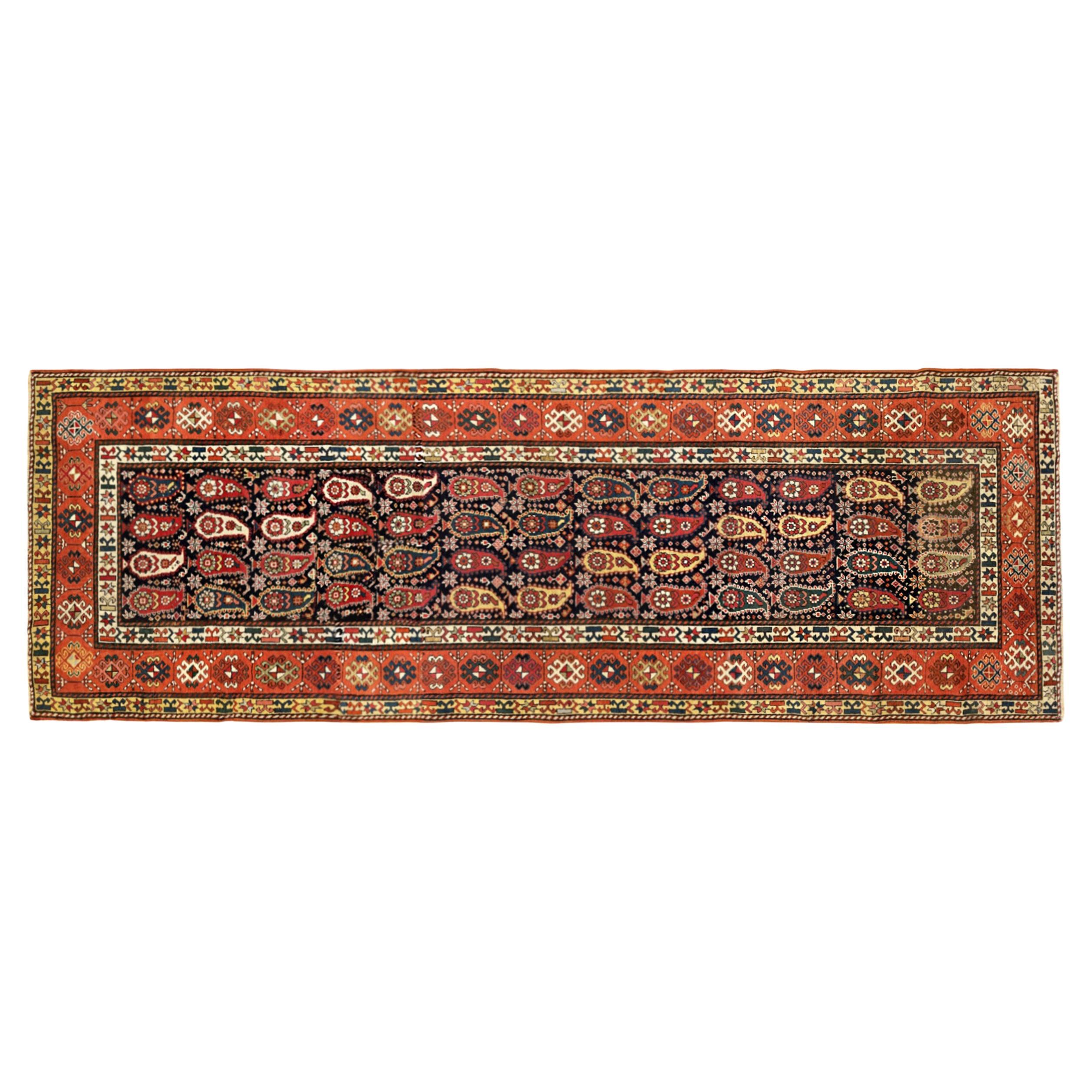 Antique Caucasian Shirvan Oriental Rug in Runner Size with Paisley Design For Sale