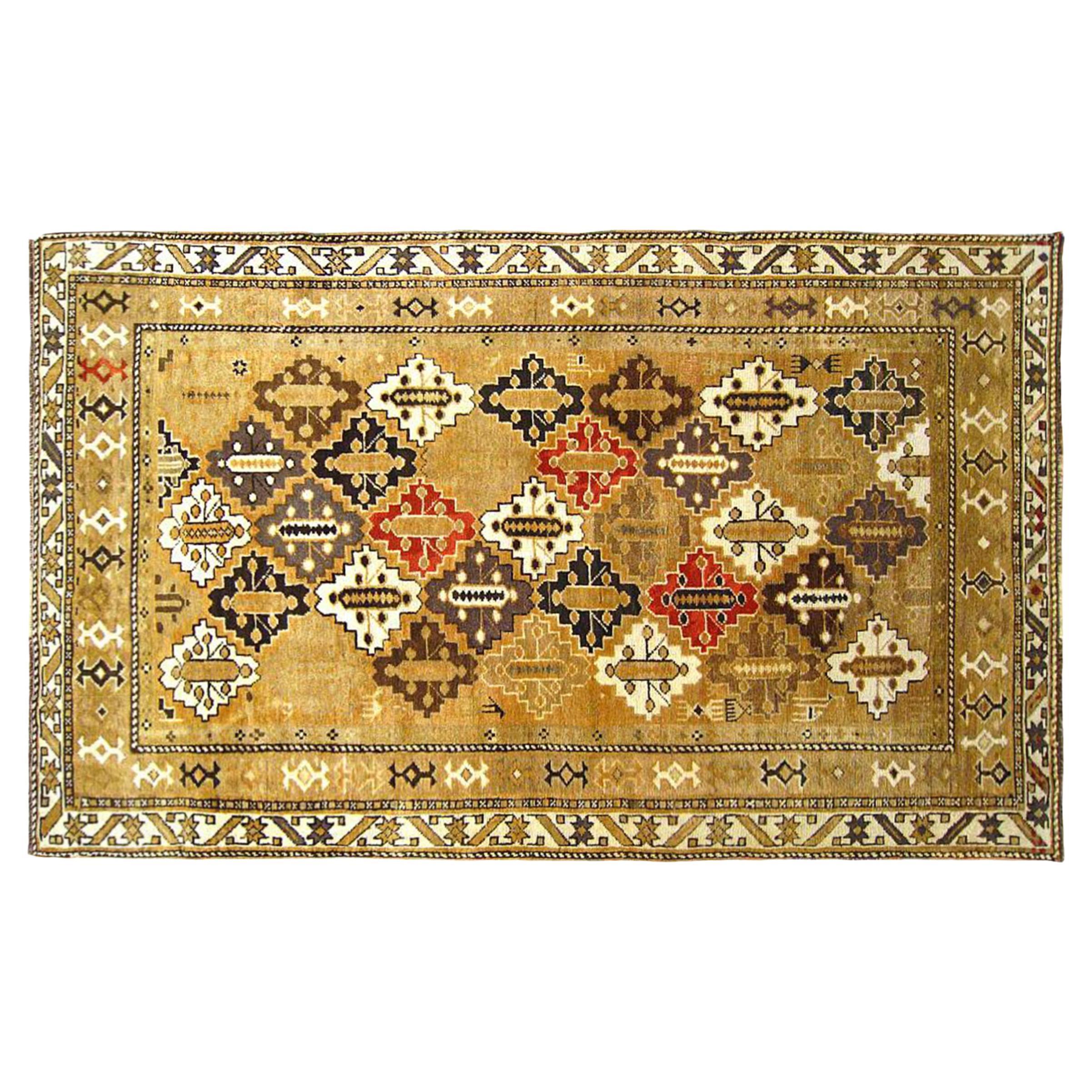 Antique Caucasian Shirvan Oriental Rug in Small Size with Diamond Design