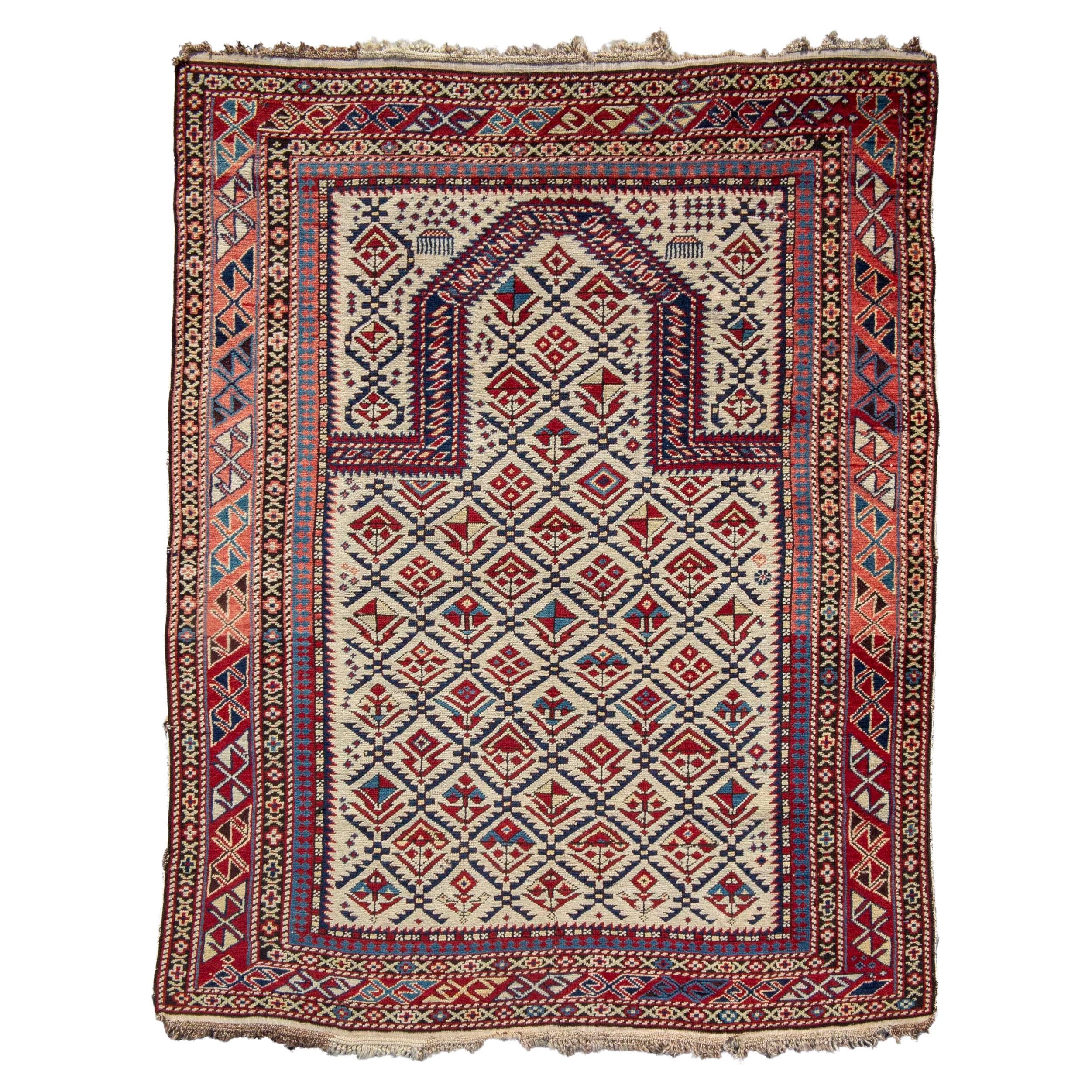 Tapis de prière caucasien ancien Shirvan, 19ème siècle