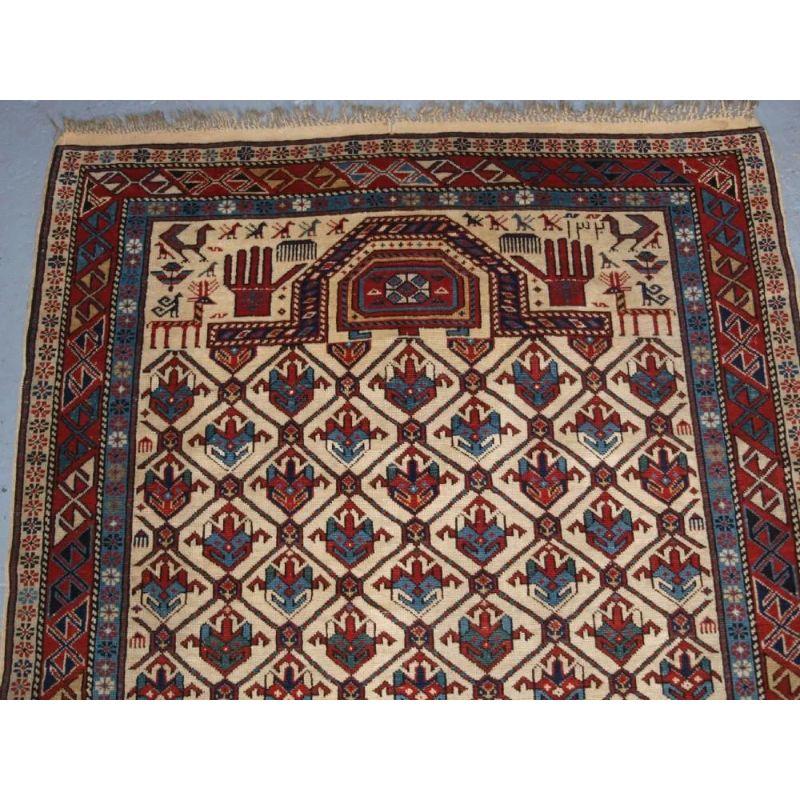 Antique Caucasian Shirvan prayer rug with lattice design on an ivory ground. Dated 1320 (1902 in the western calendar). This is a superb example of this well known group of prayer rugs, this rug has excellent colour and is very well drawn. This very