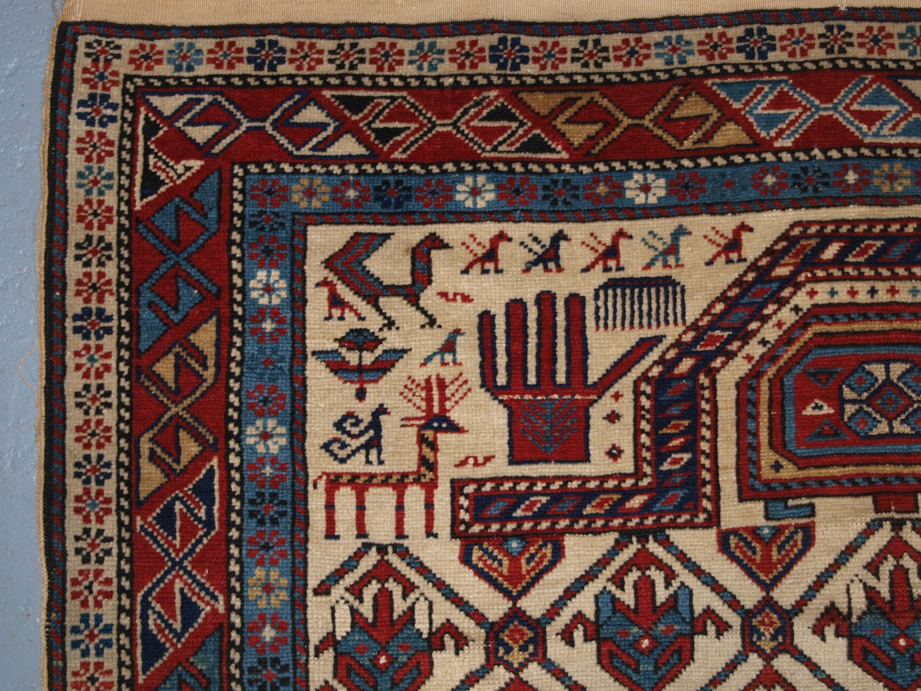 Georgian Antique Caucasian Shirvan Prayer Rug with Lattice Design