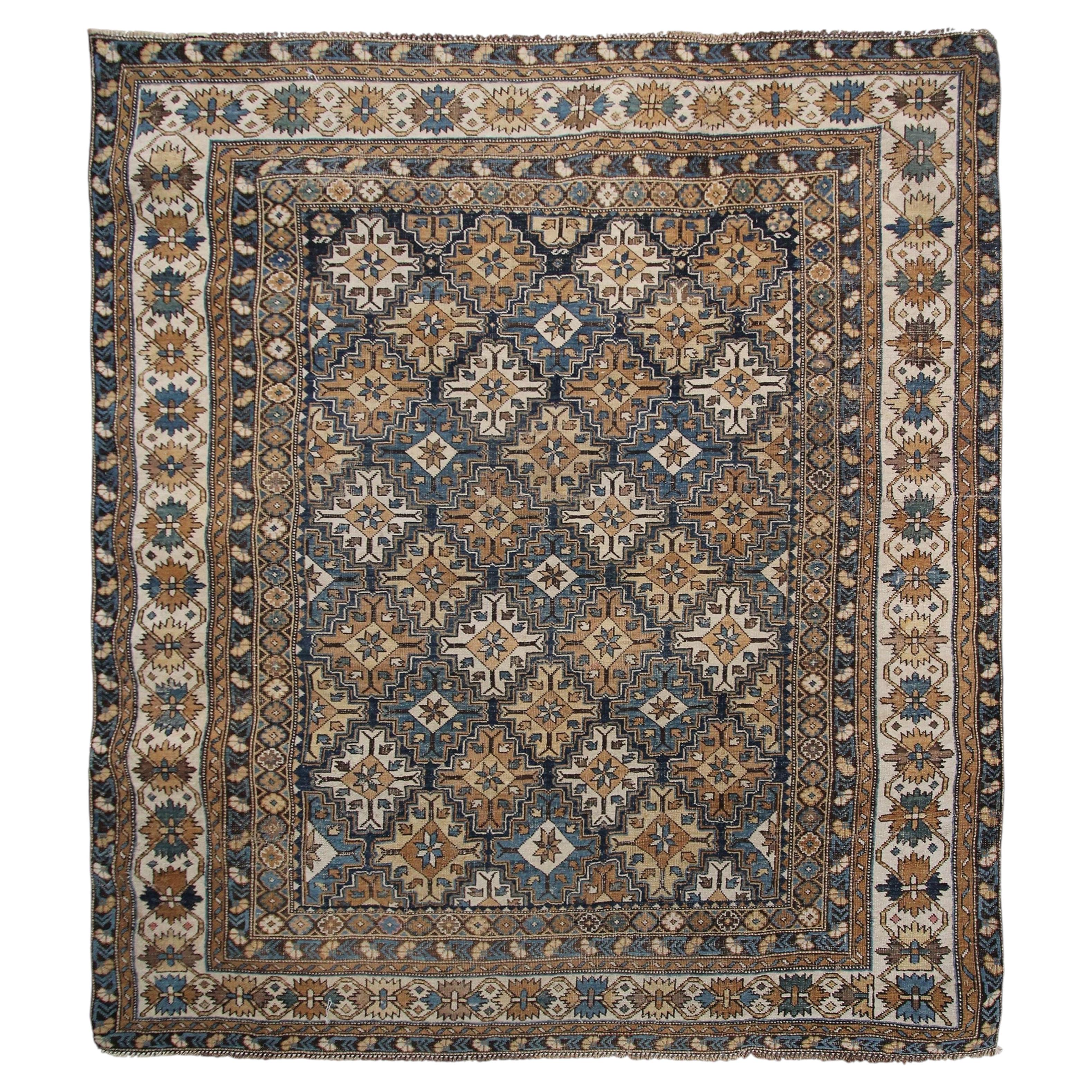 Antique Caucasian Shirvan Rug 122cmx147cm Tribal Geometric Rug 4x5 c.1880