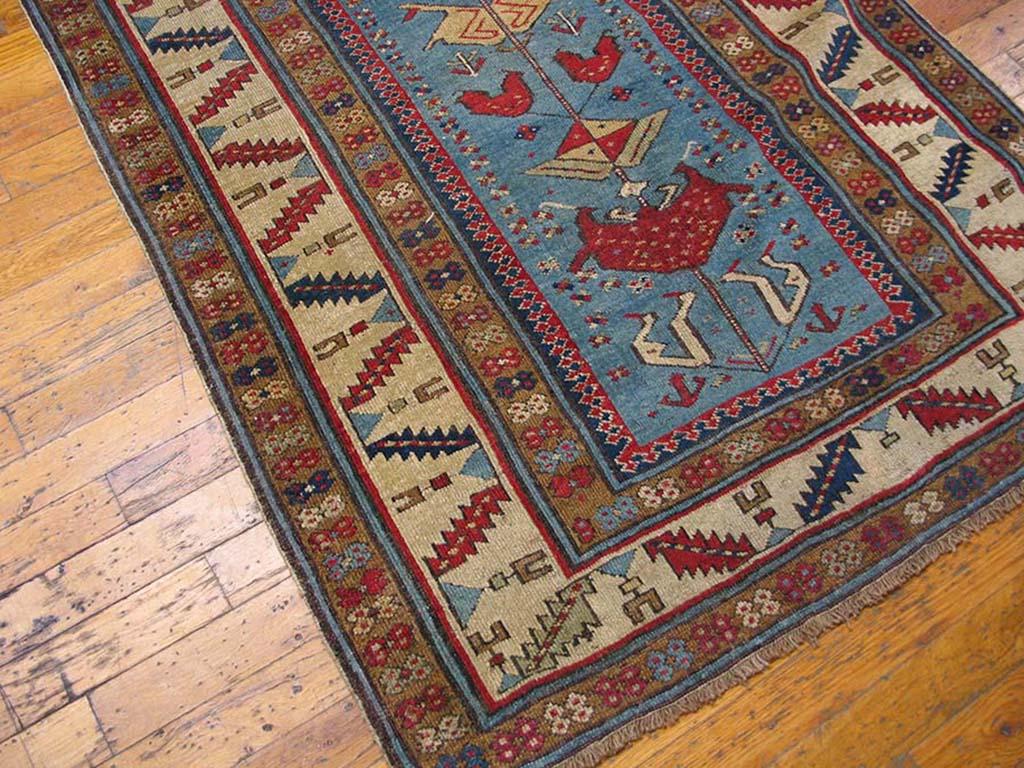 Hand-Knotted Mid 19th Century Caucasian Shirvan Carpet ( 3' x 9' - 91 x 274 ) For Sale