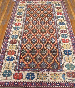1890s Multi Geometric Antique Caucasian Karabagh Carpet 3'10"x6'6" Knotted Rug
