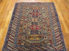 1890s Colorful Busy Tribal Antique Caucasian Shirvan Carpet 3'5" x 4'5" Wool Rug