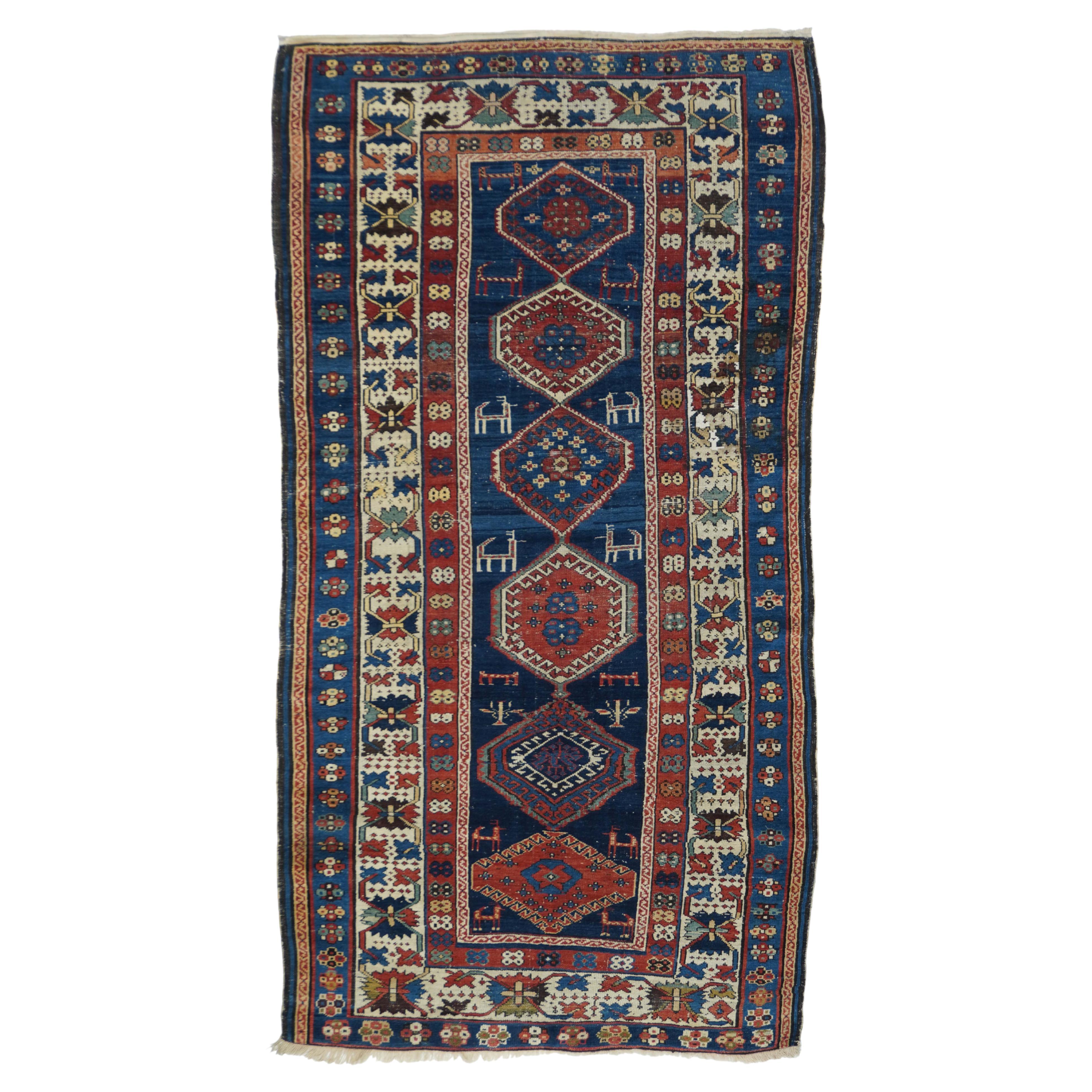 Antiker kaukasischer Shirvan-Teppich 3''9'''' x 7''3'''' im Angebot