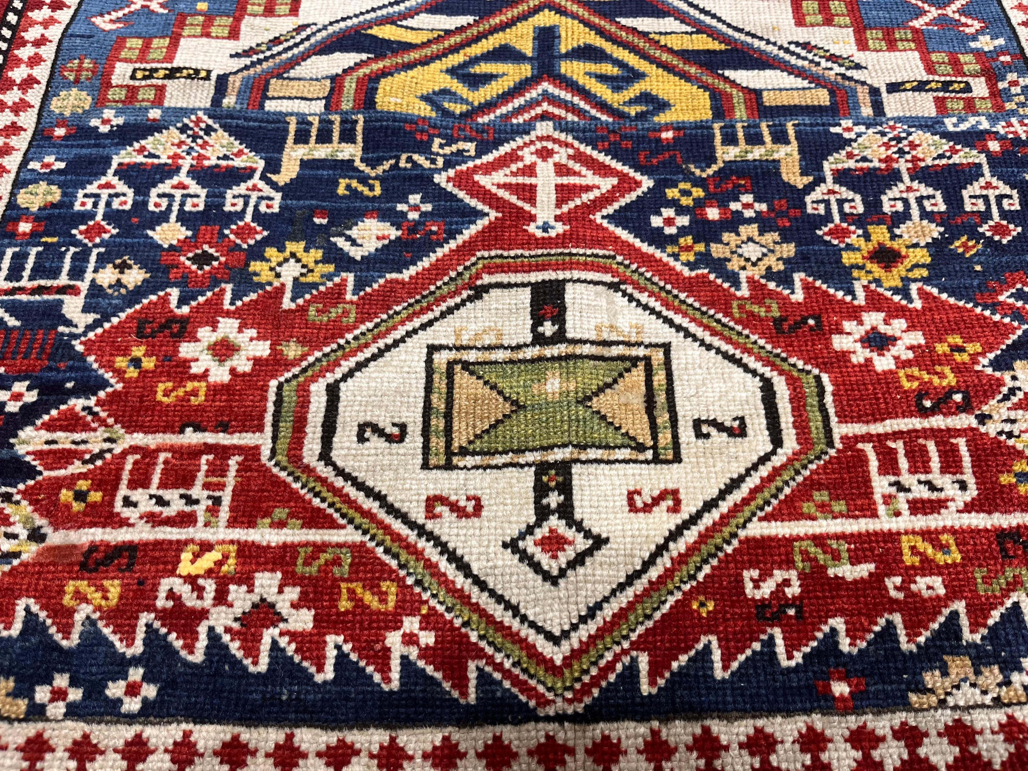 Caucasien Tapis ancien caucasien Shirvan 3'9
