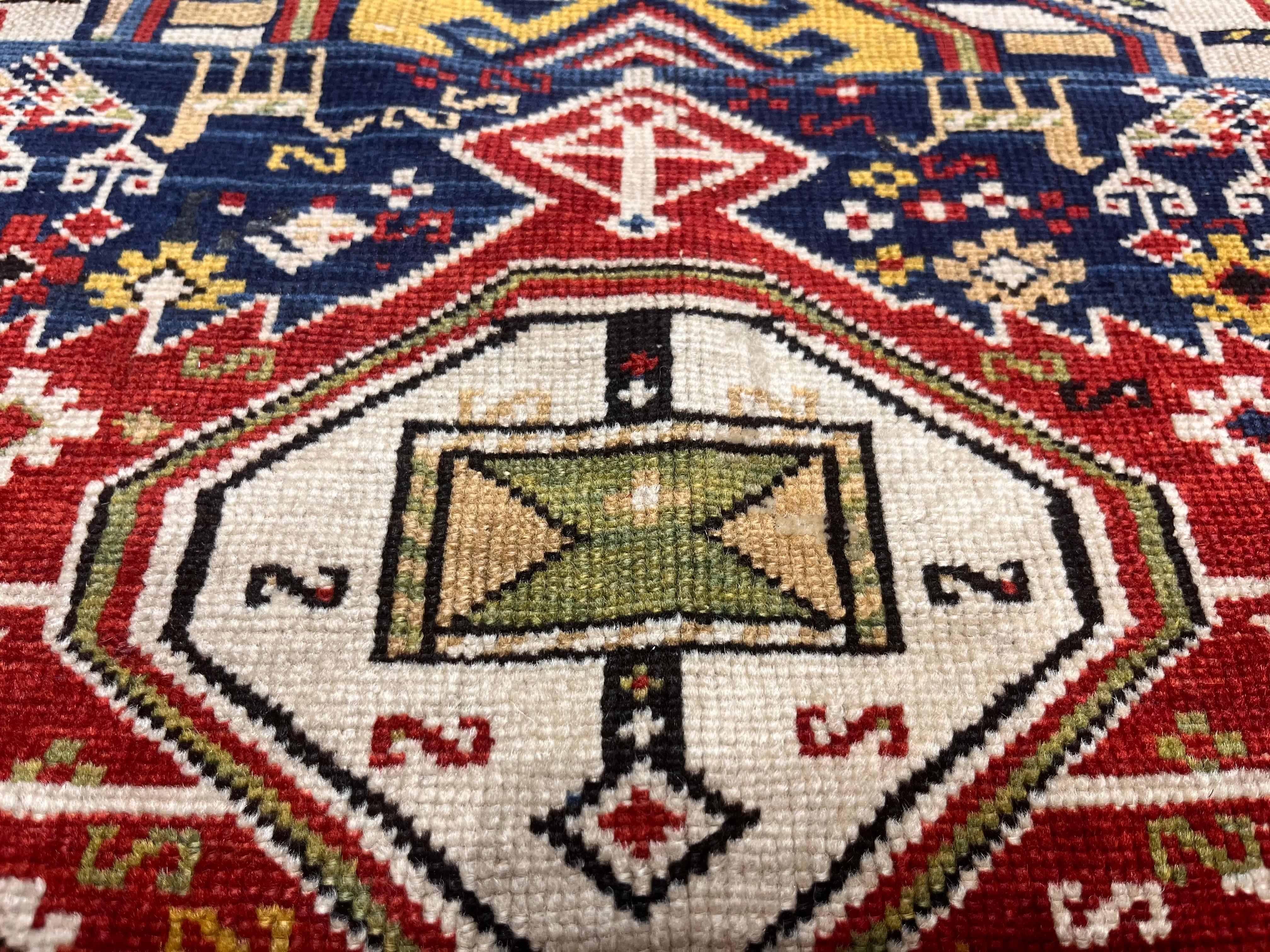 Noué à la main Tapis ancien caucasien Shirvan 3'9