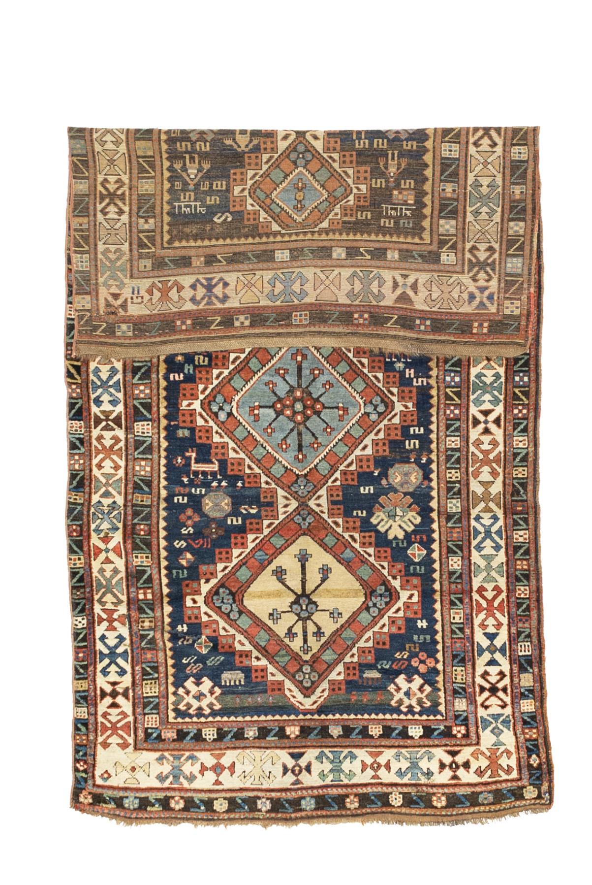 Ancien tapis caucasien Shirvan 4'5