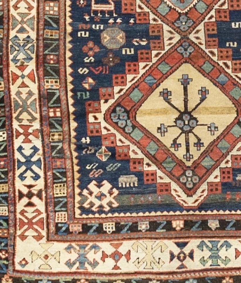 Laine Ancien tapis caucasien Shirvan 4'5