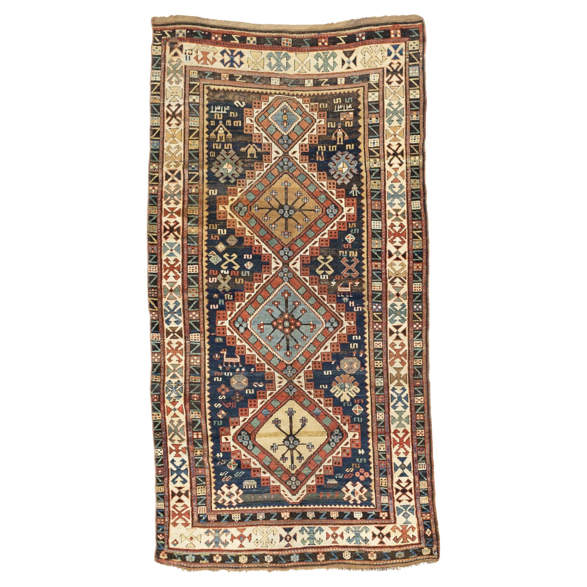 Ancien tapis caucasien Shirvan 4'5" x 8'5
