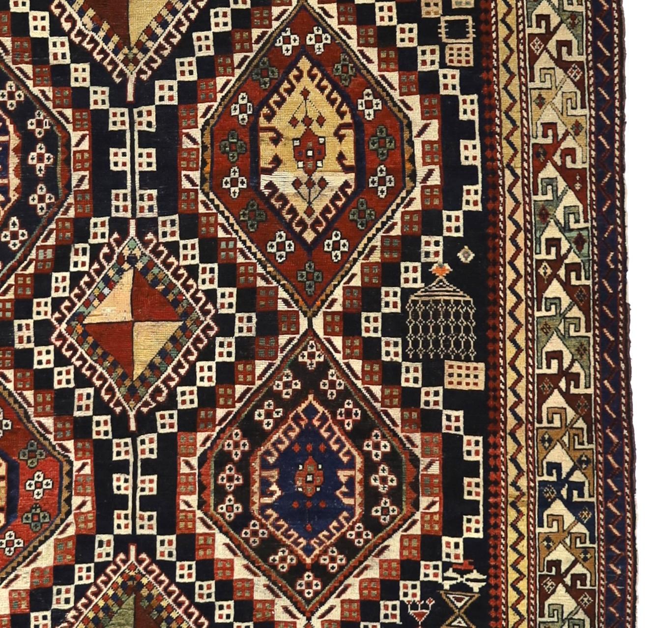 Noué à la main Tapis ancien caucasien Shirvan 5'10