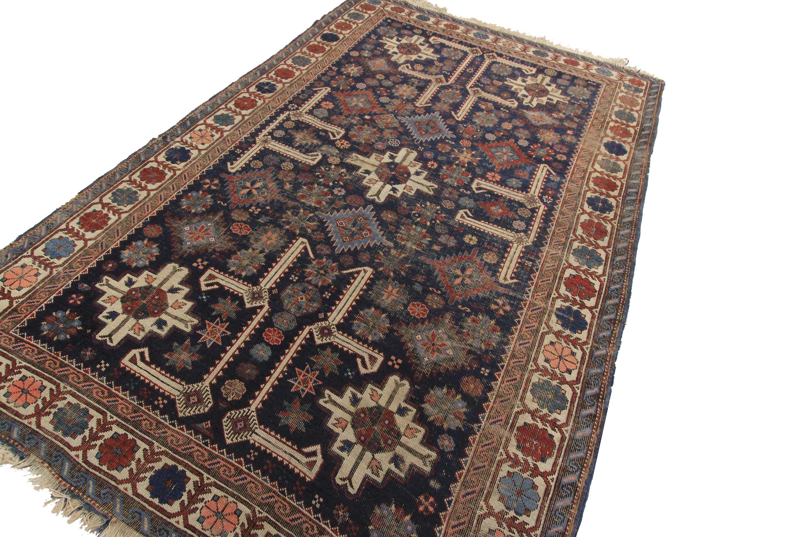 Hand-Knotted Antique Caucasian Shirvan Rug Antique Shirvan Ru Geometric Overall For Sale