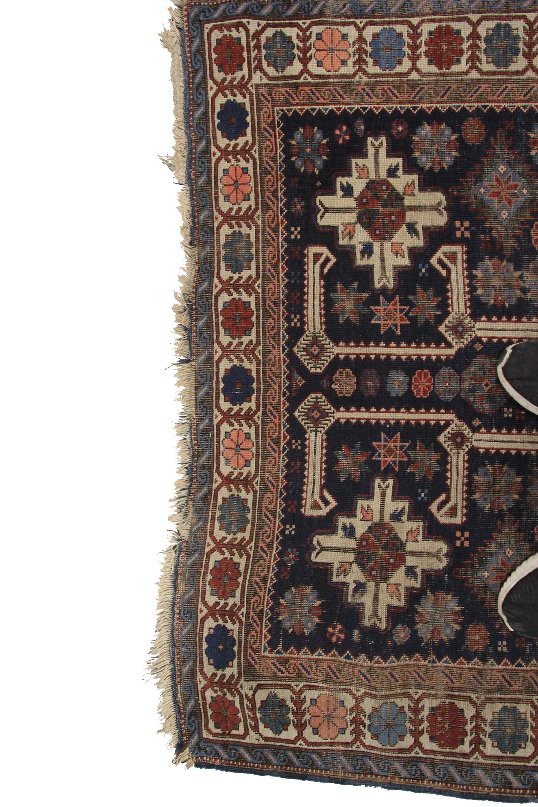 Late 19th Century Antique Caucasian Shirvan Rug Antique Shirvan Ru Geometric Overall For Sale