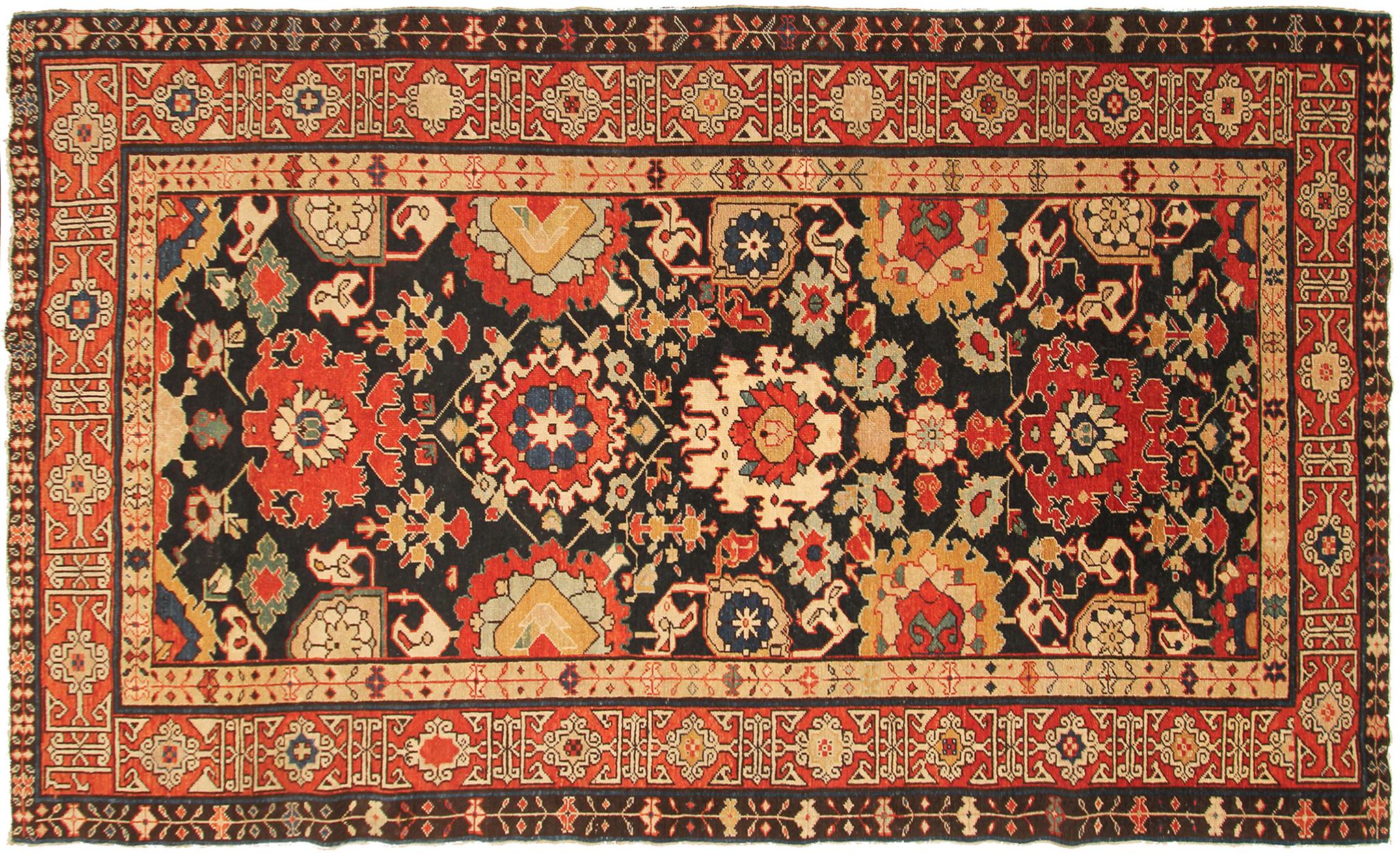 Seltene feinste antike kaukasische Teppich Shirvan Teppich Läufer Tribal blau schwarz 4' x 8' 
Maße: 122cm x 231cm
Um 1880


