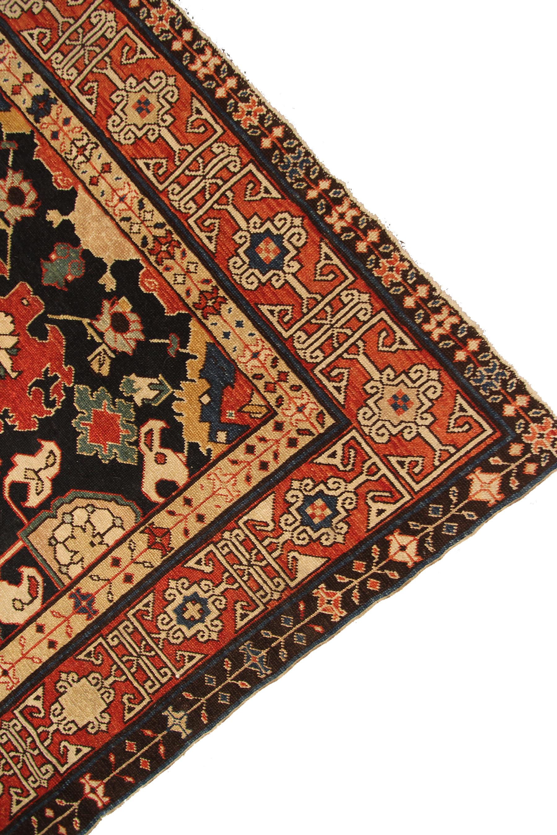 Antiker kaukasischer antiker Schirwan-Teppich Antiker Schirwan-Teppich Bold Geometrischer Schwarz, 1920 (Frühes 20. Jahrhundert)
