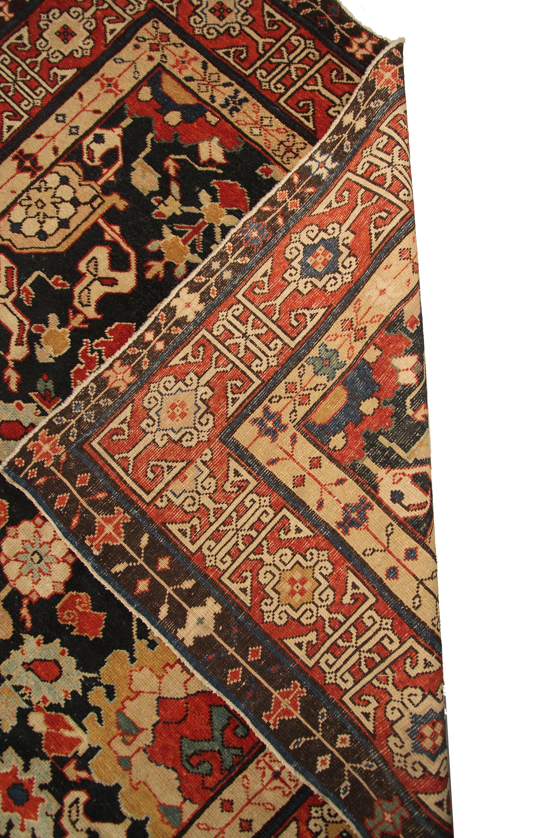 Antiker kaukasischer antiker Schirwan-Teppich Antiker Schirwan-Teppich Bold Geometrischer Schwarz, 1920 2