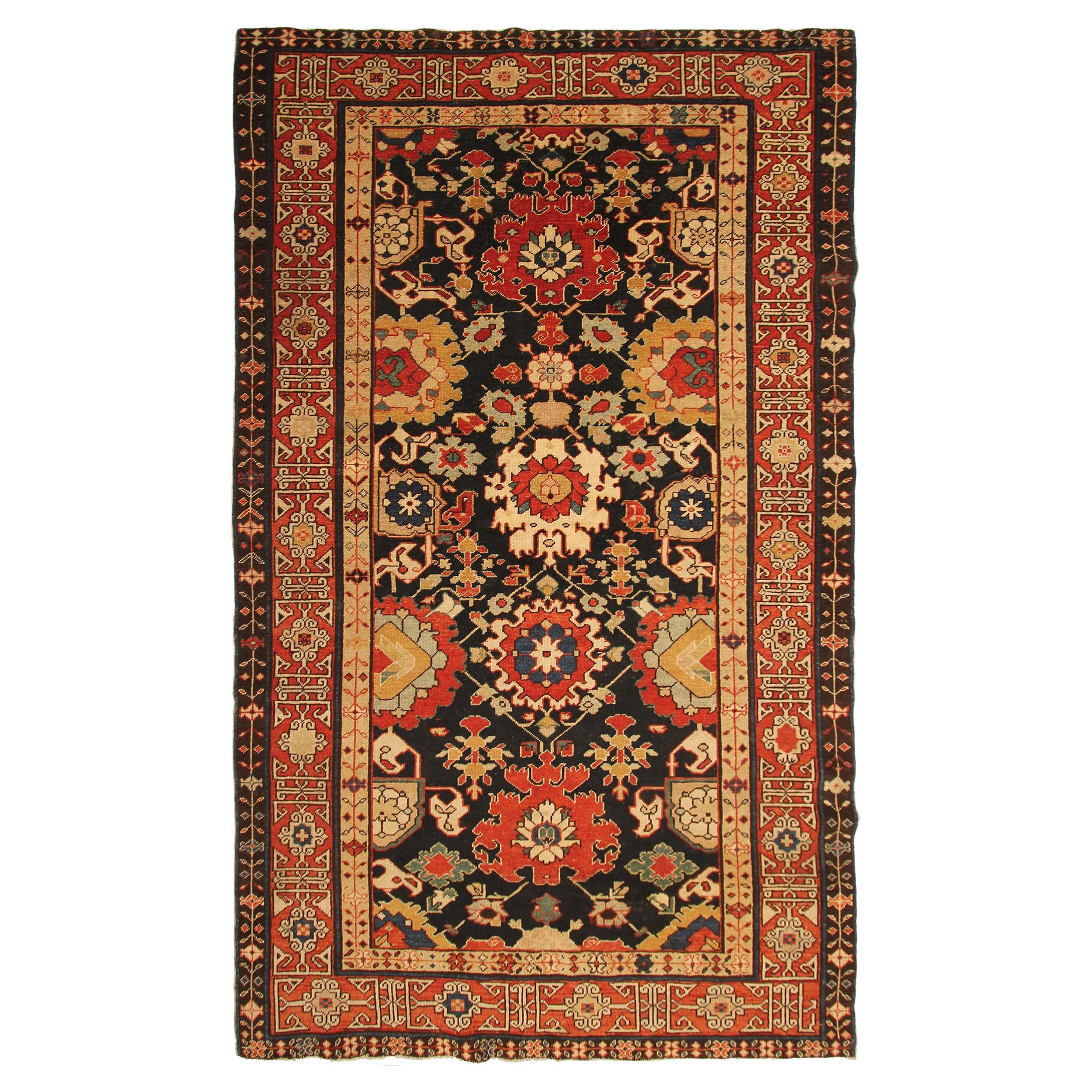 Antiker kaukasischer antiker Schirwan-Teppich Antiker Schirwan-Teppich Bold Geometrischer Schwarz, 1920