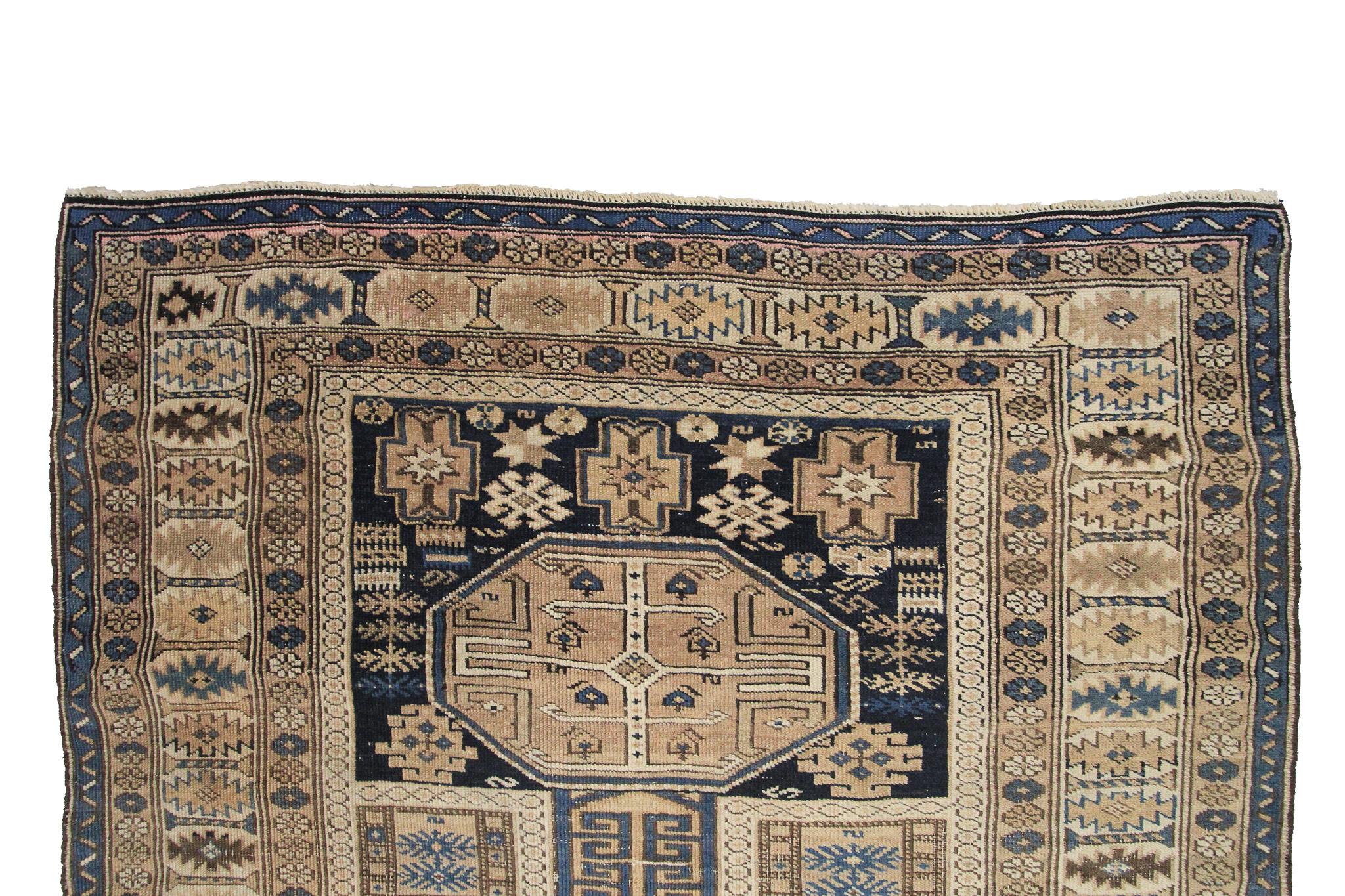 Hand-Knotted Antique Caucasian Shirvan Rug Antique Shirvan Rug Geometric For Sale