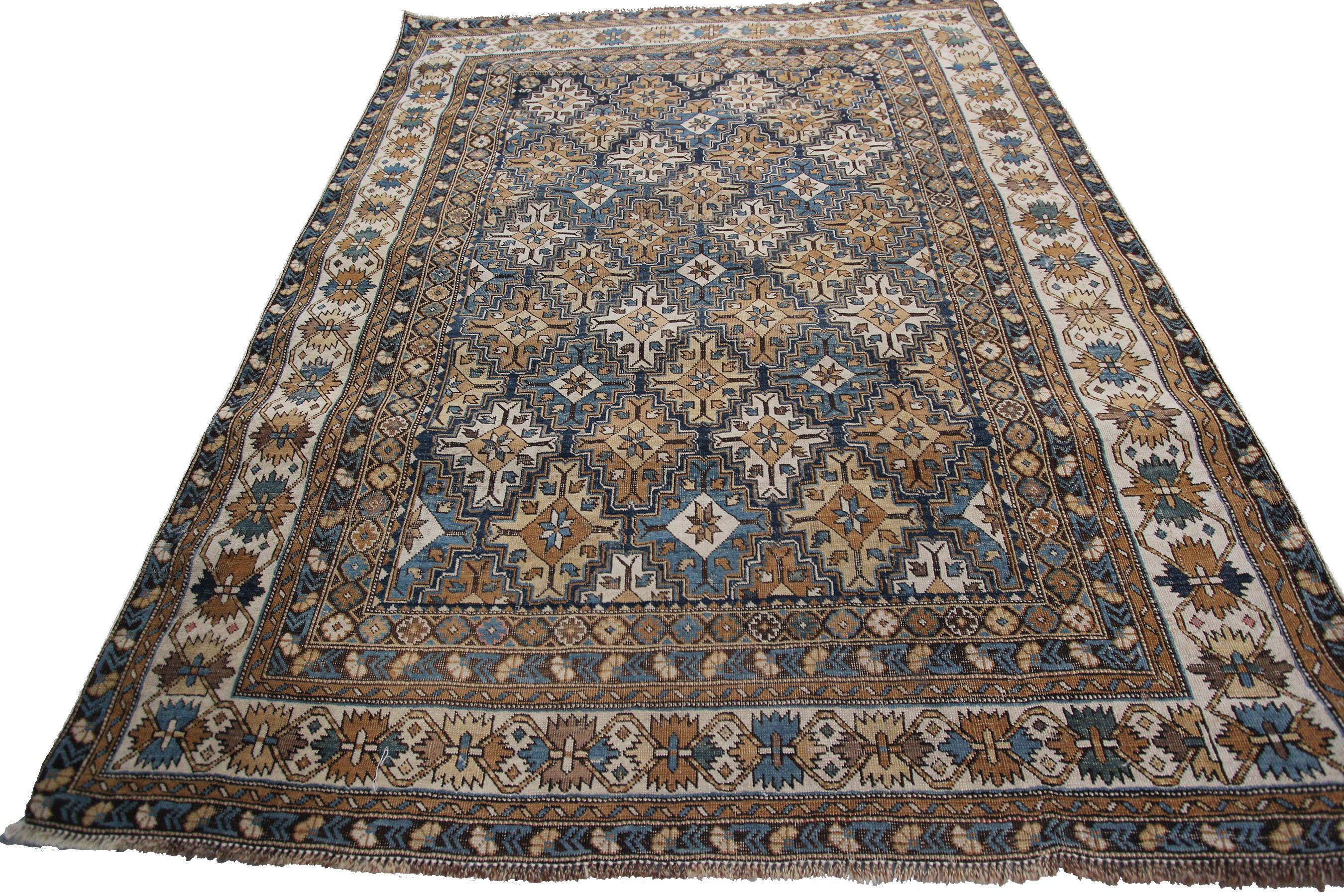 Hand-Knotted Antique Caucasian Shirvan Rug Antique Shirvan Rug Geometric overall 1880 For Sale