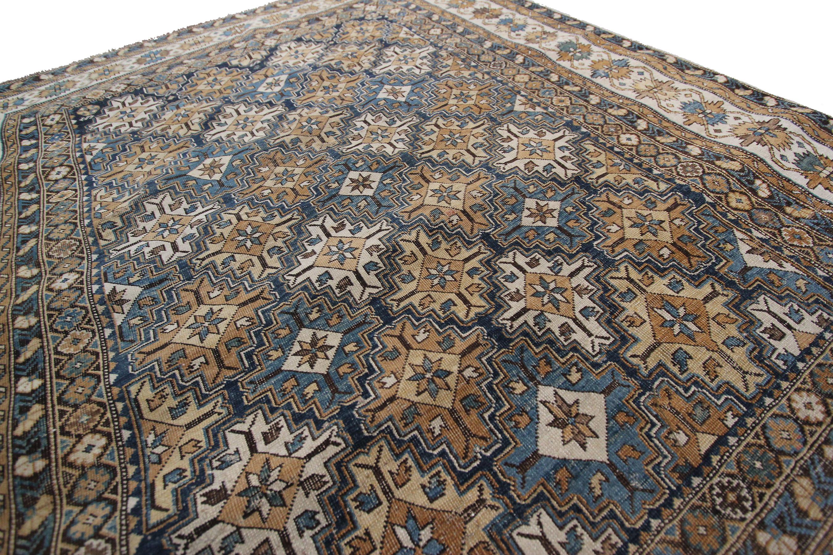 Wool Antique Caucasian Shirvan Rug Antique Shirvan Rug Geometric overall 1880 For Sale
